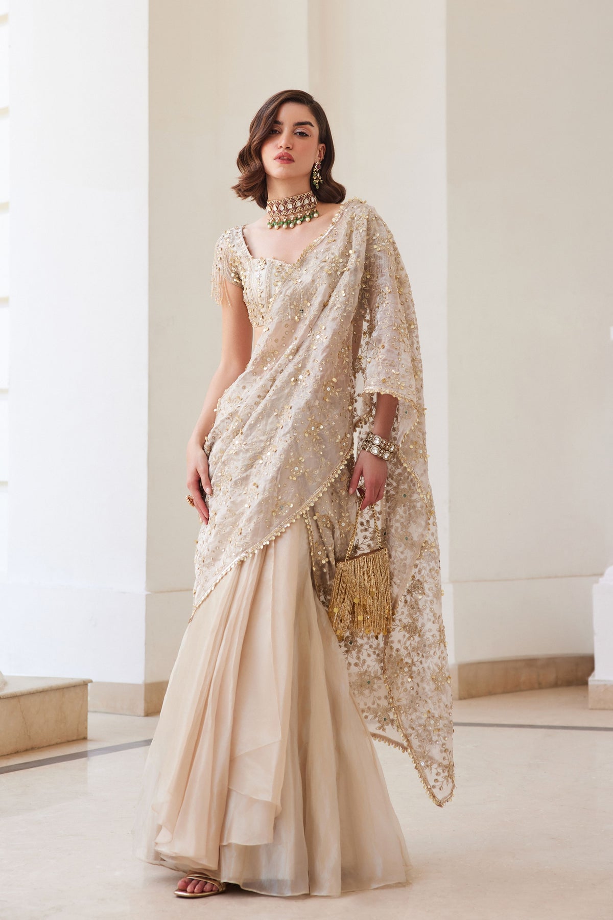 Tissue Pre-drape Saree
