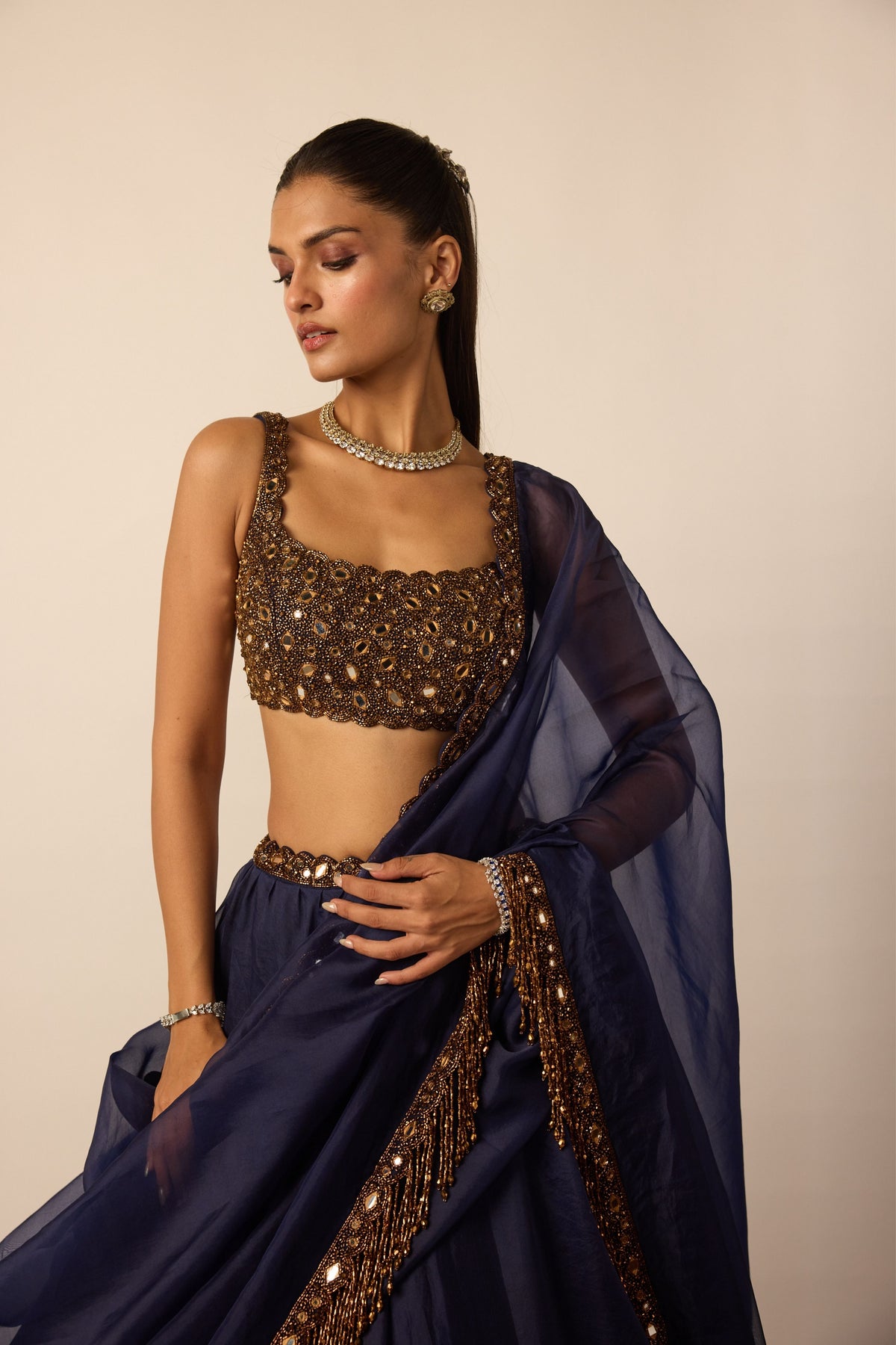 Deep Blue Tassel Lehenga Set