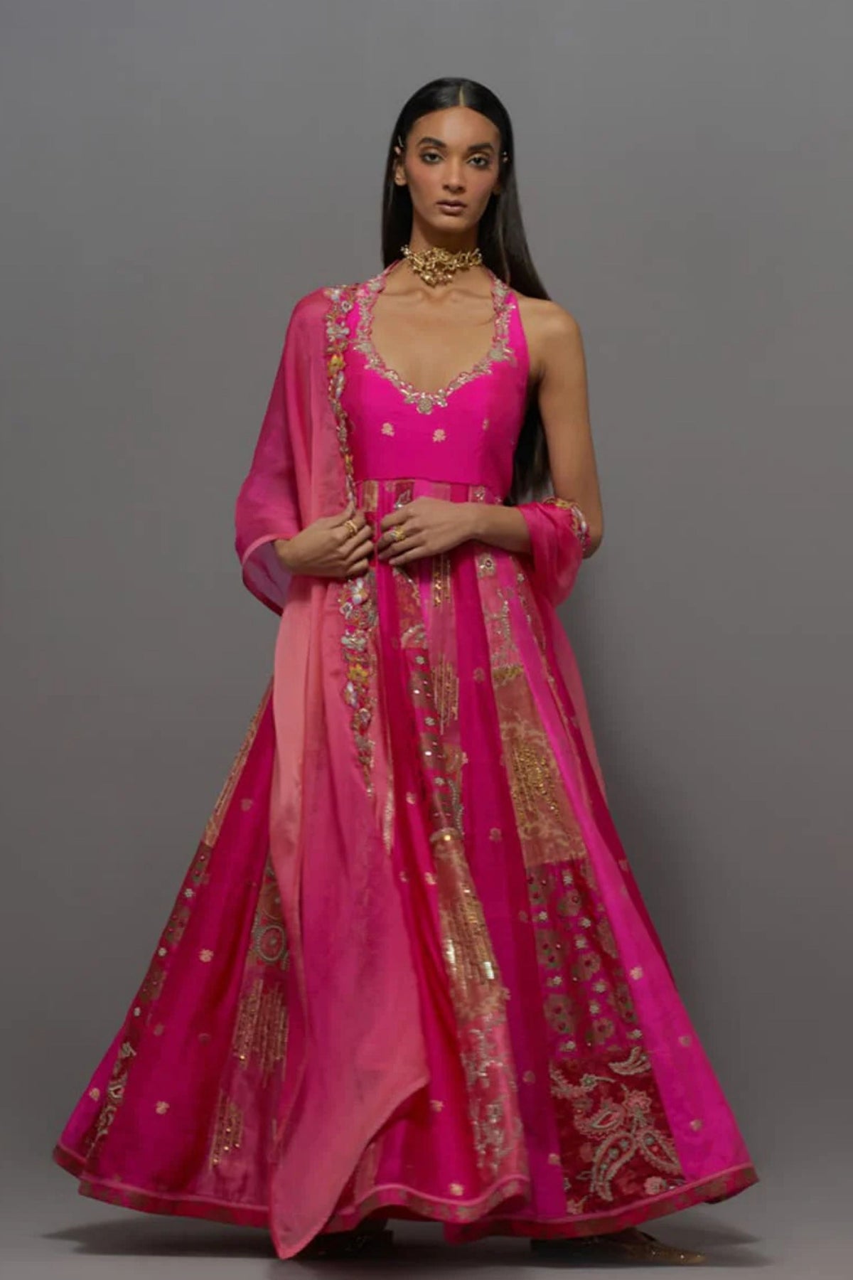 Fuchsia Embellished Anarkali Set