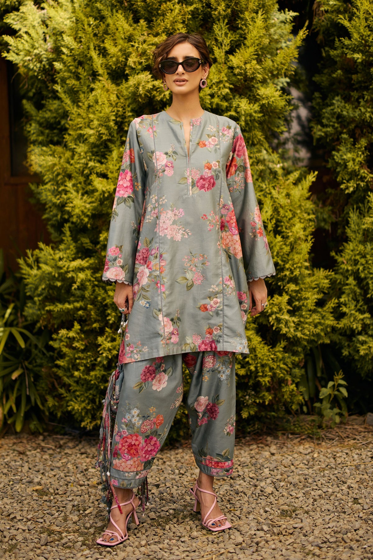 Blue Floral Print Kurta