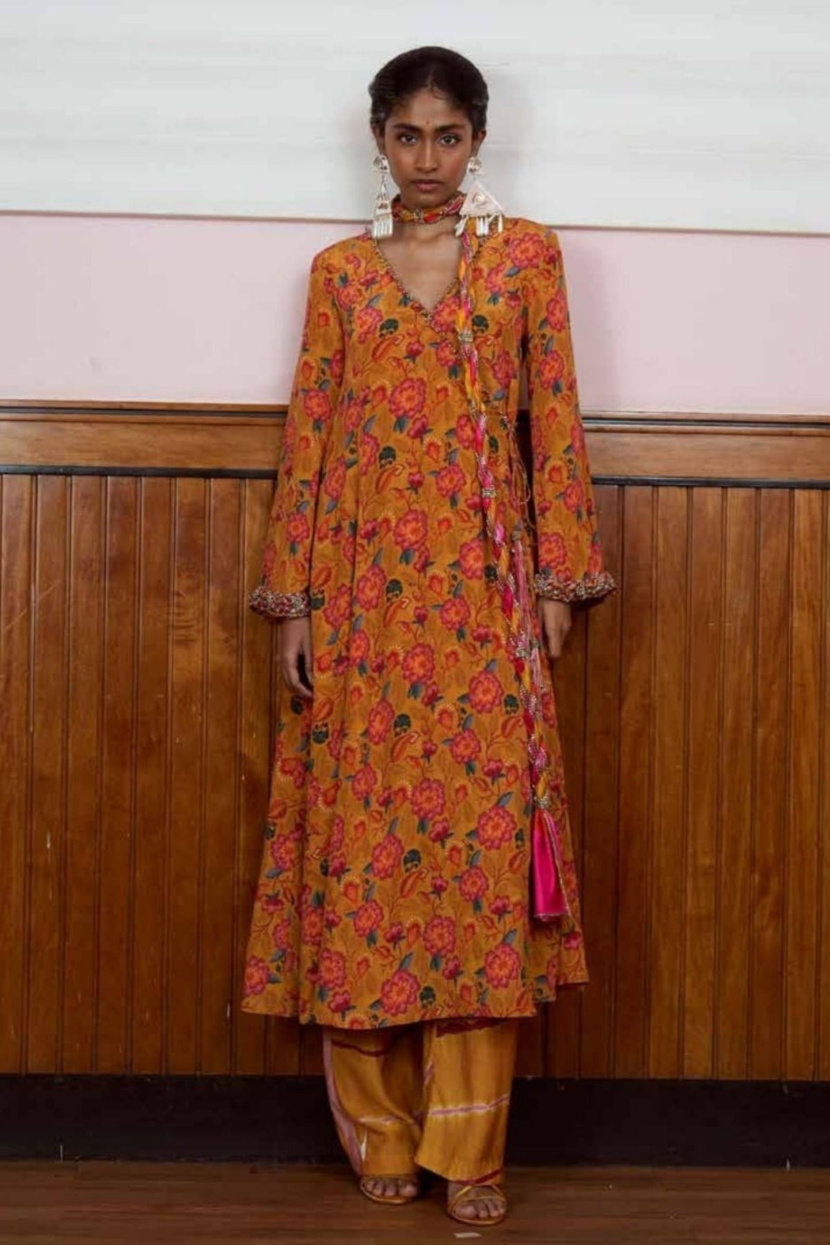 Kesari Mustard Leheriya Angrakha Set