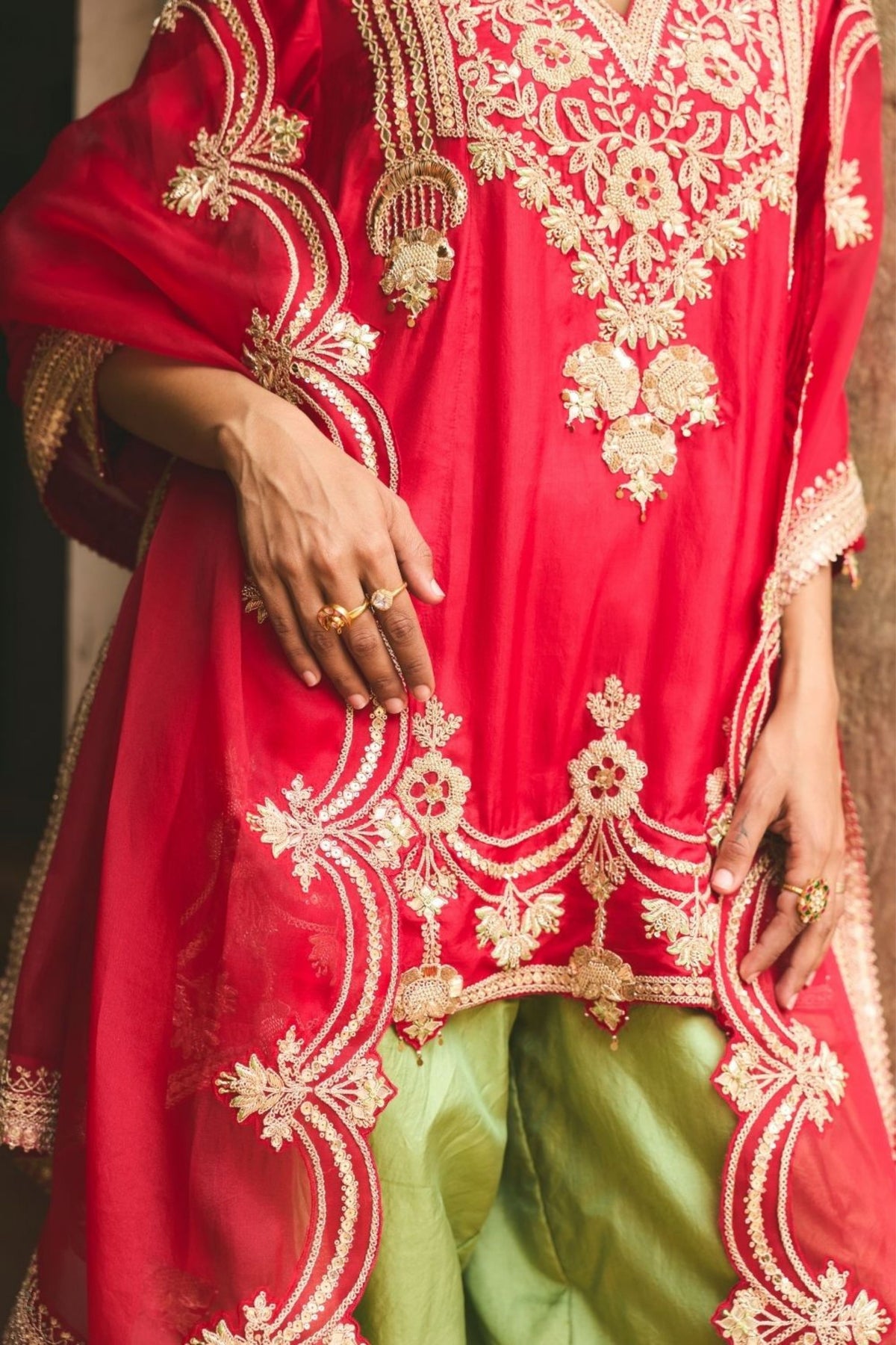 Saera Red Tunic Set