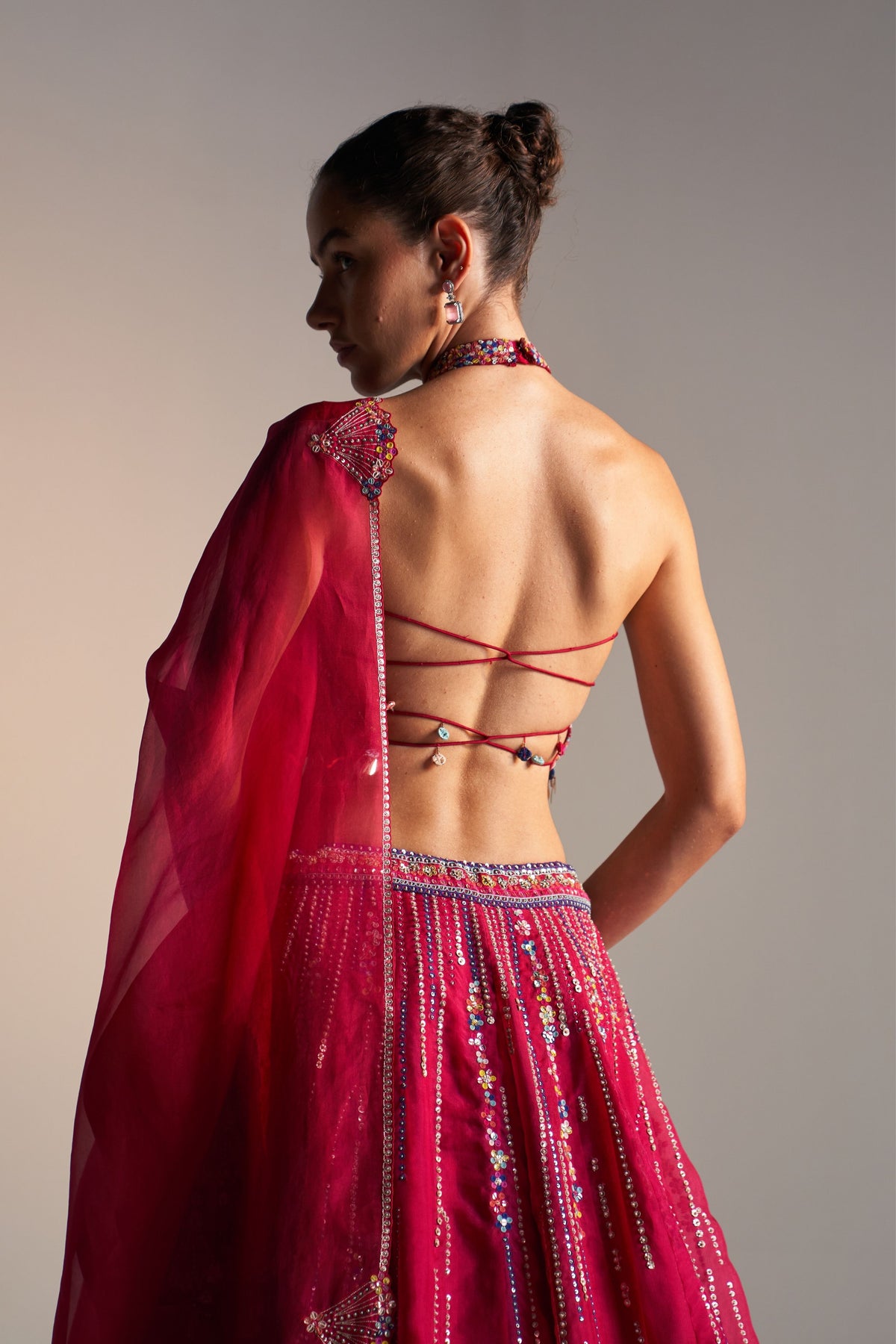 Ruby Embroidered Halter Lehenga Set