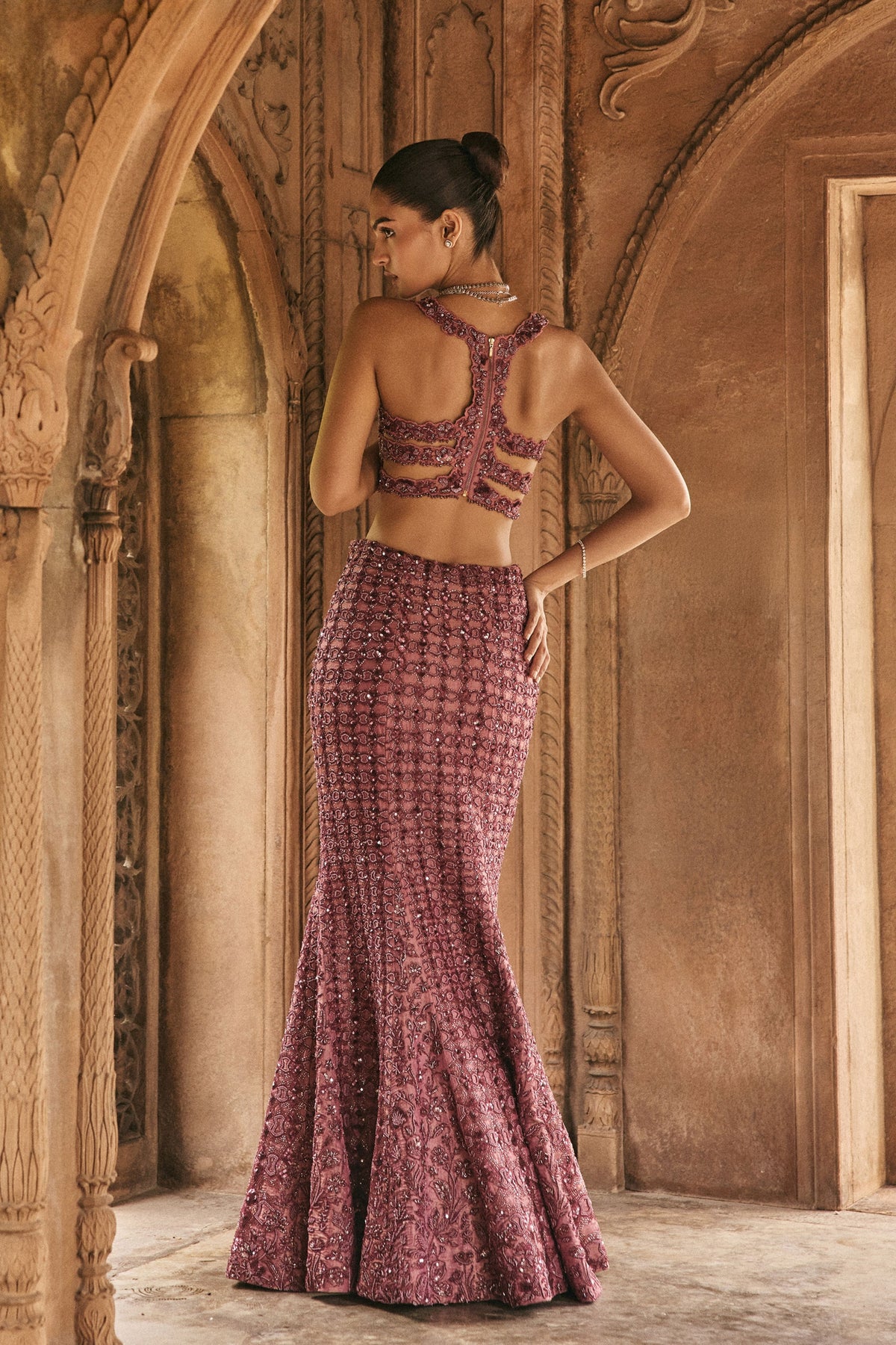 Dori Embroidered Wine Gown