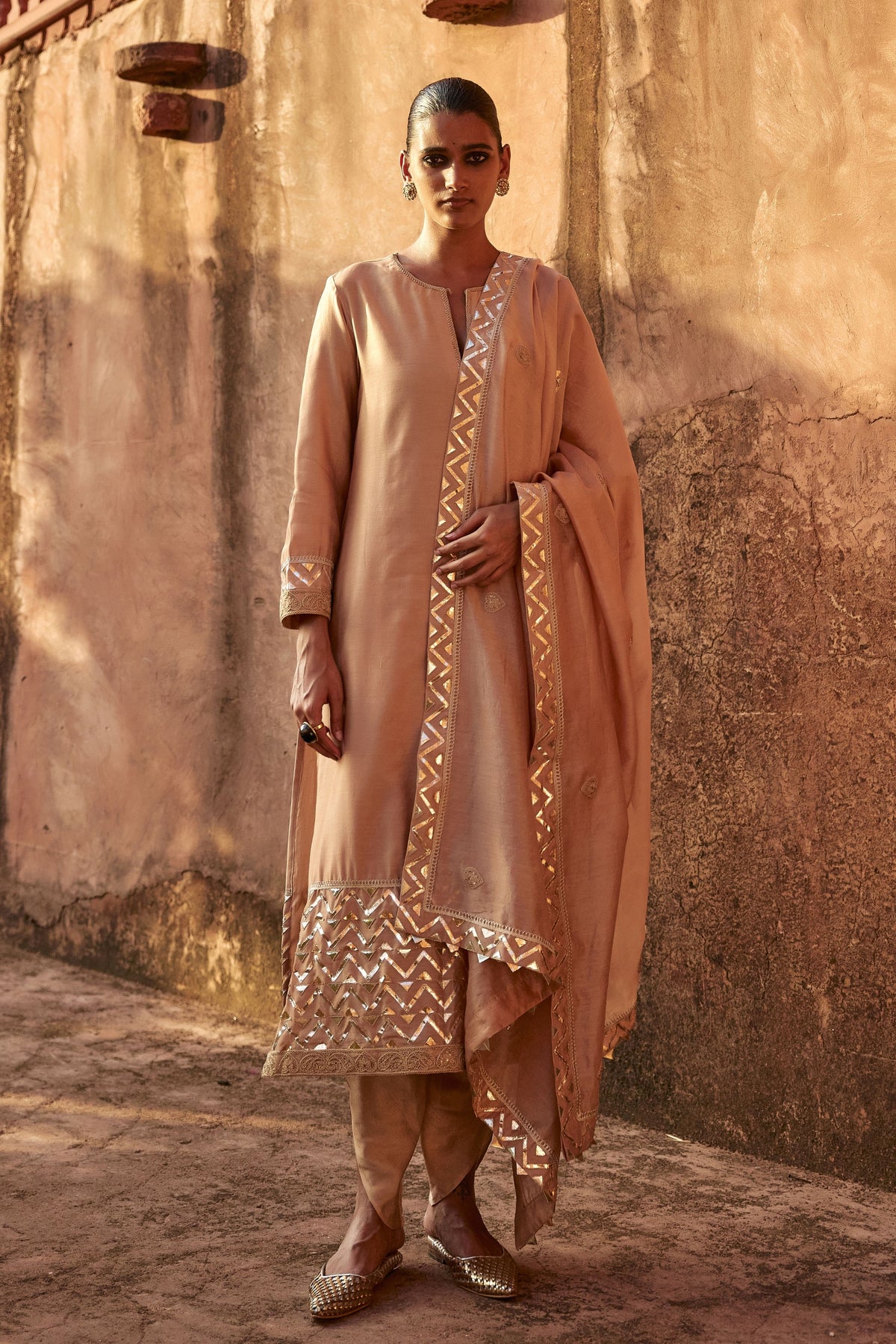 Chanderi Copper Gota Kurta Set