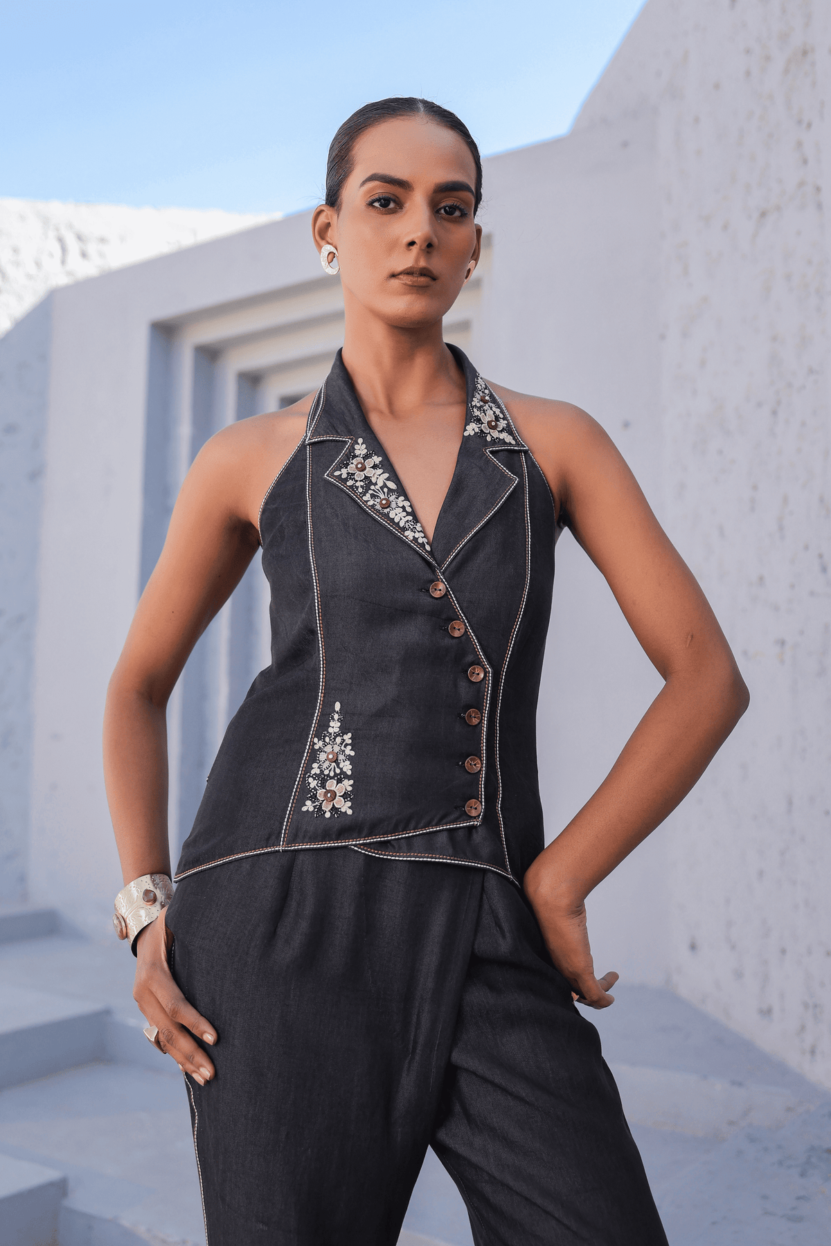 Azure Halter Neck Co-ord Set in Black
