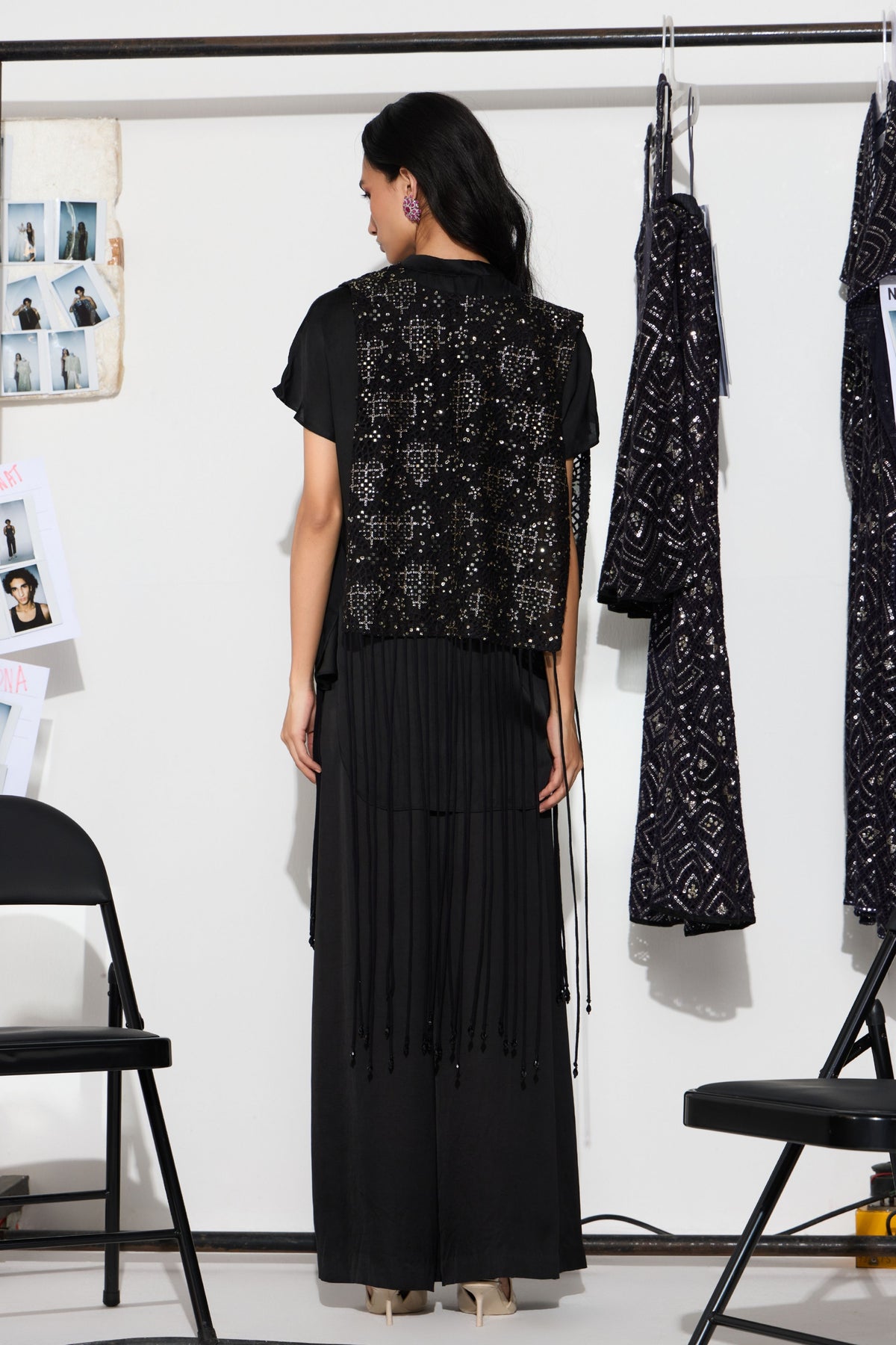 Box Pleat Pants With Mirror Work