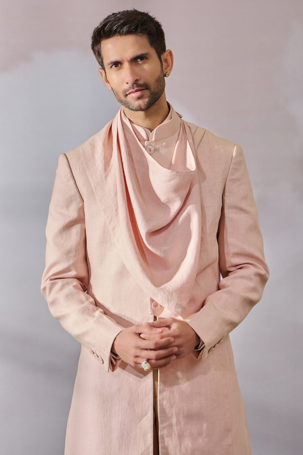 Salmon Draped Sherwani Set