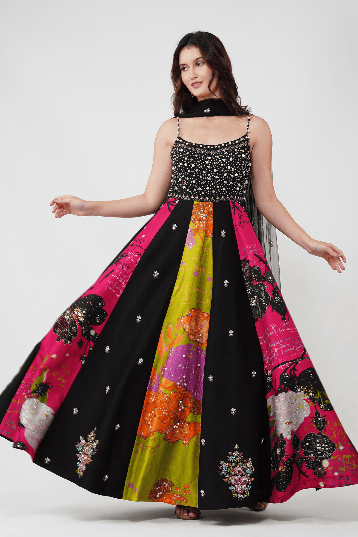 Flower and Crystal Anarkali Set