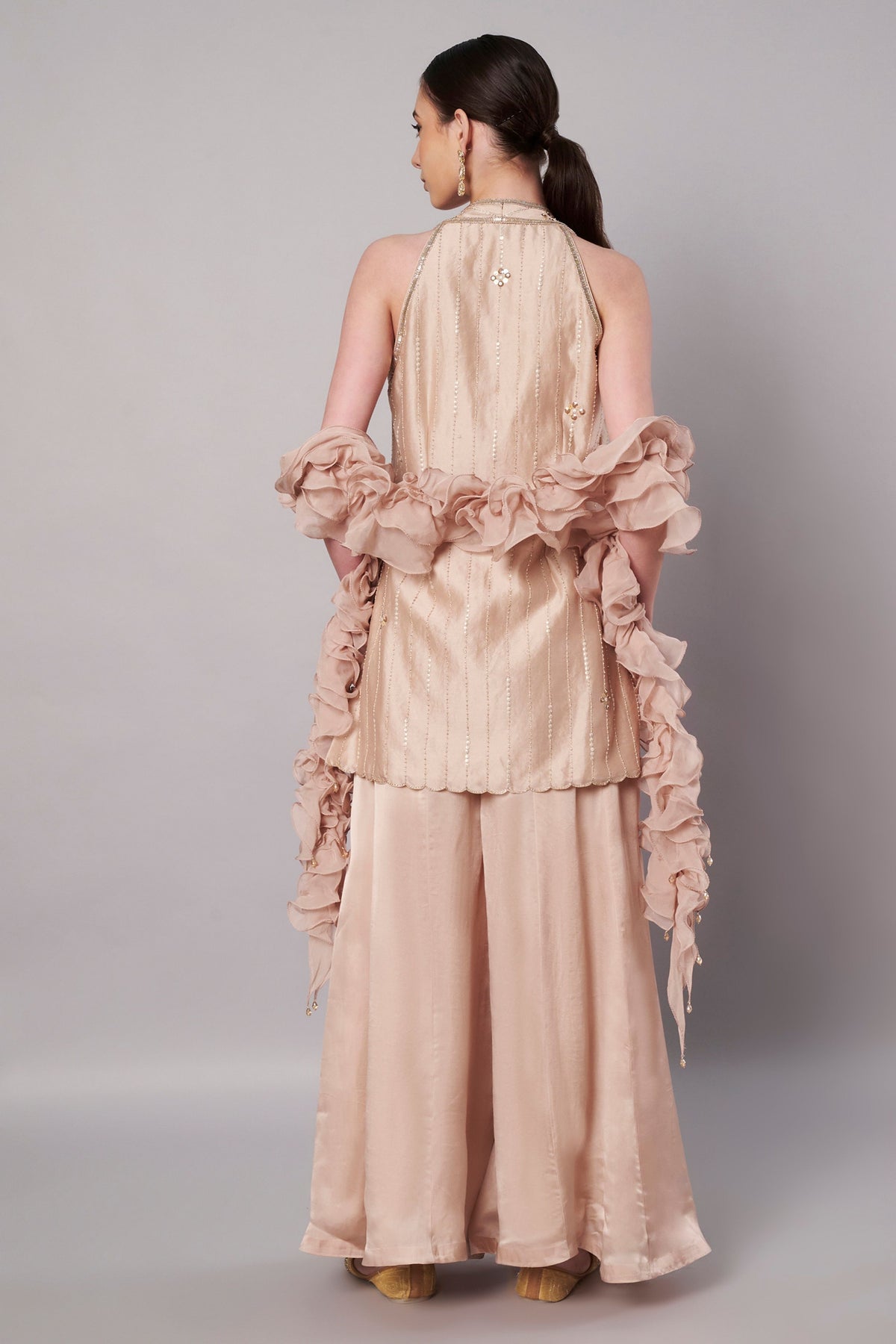 Florale Halter Champagne Suit Set