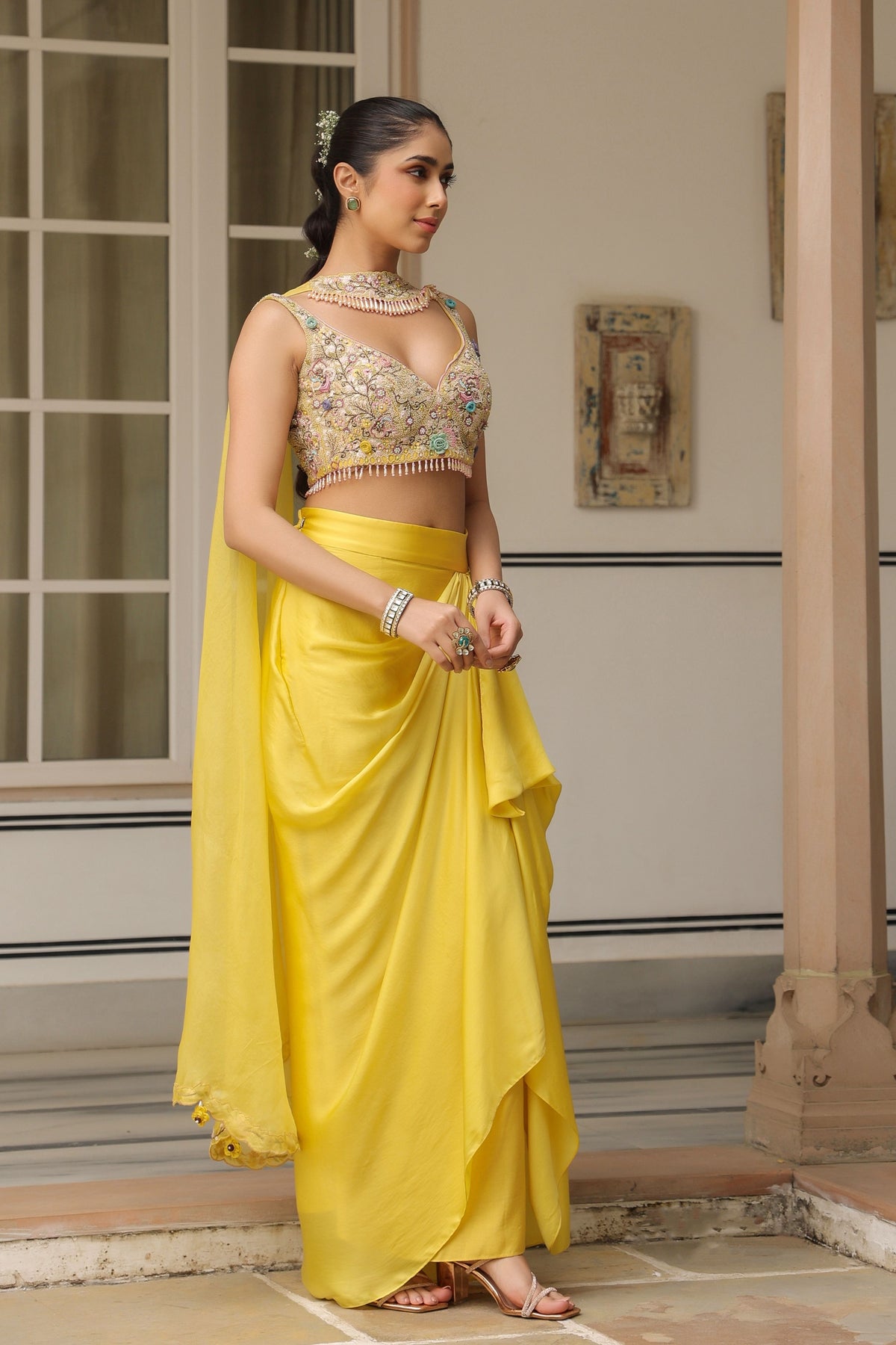 Gulzar Heavy Chocker Neck Drape Skirt Set