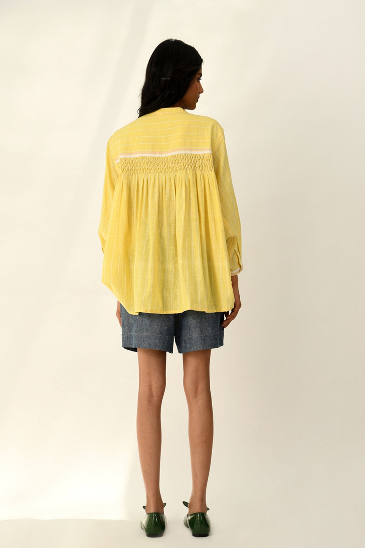 Sabinii Band Collared Smocking Shirt