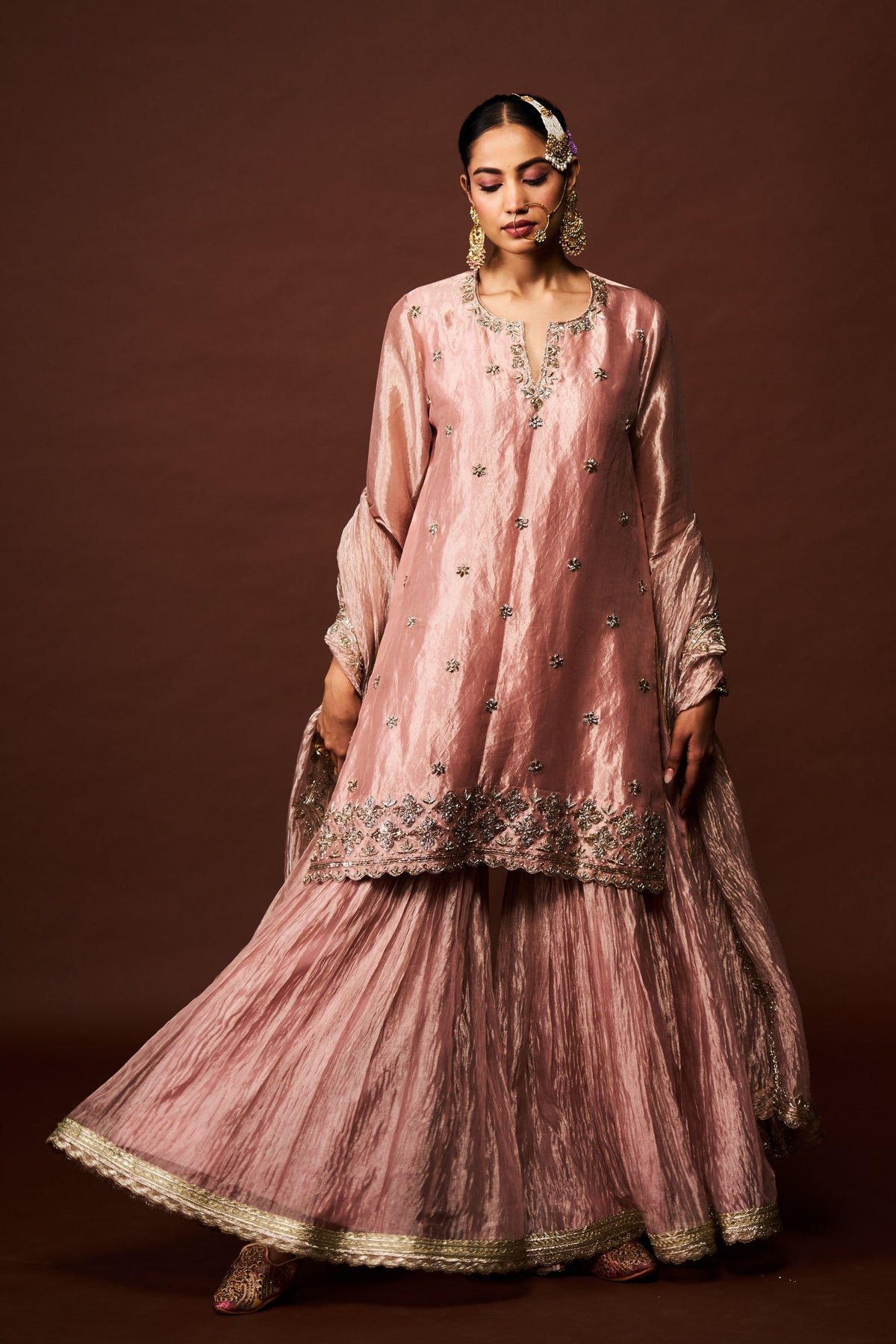 Pink Tissue Noor Sharara Set