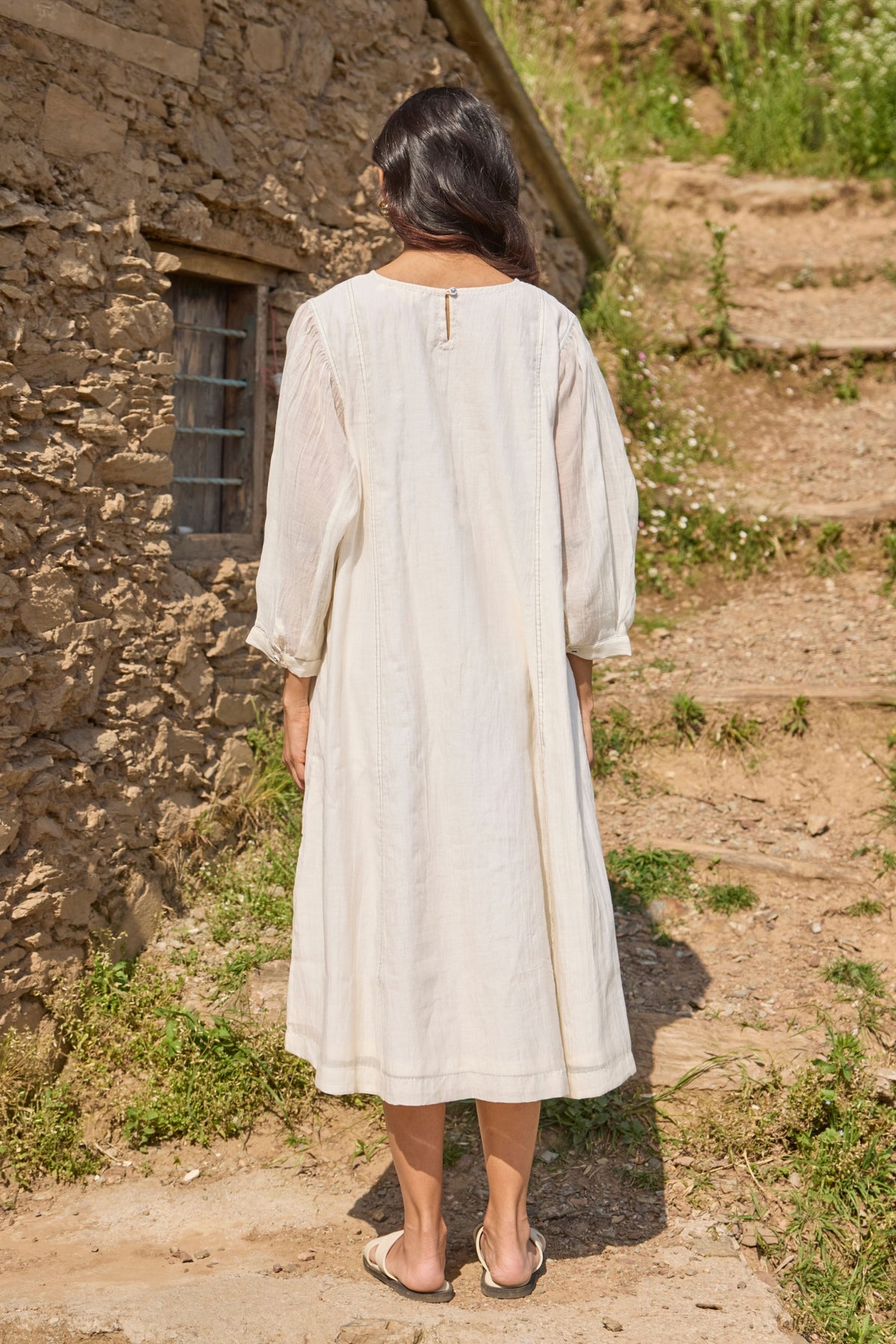 Embroidered Yoke Chanderi Dress
