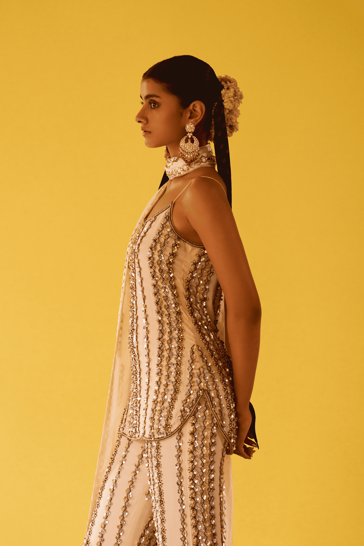 Beige Sequin Kurta Set