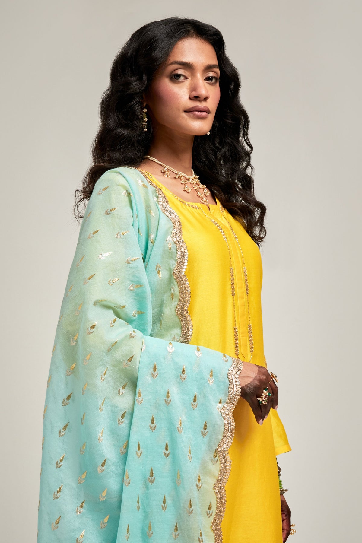 Embroidered Yellow Kurta Set