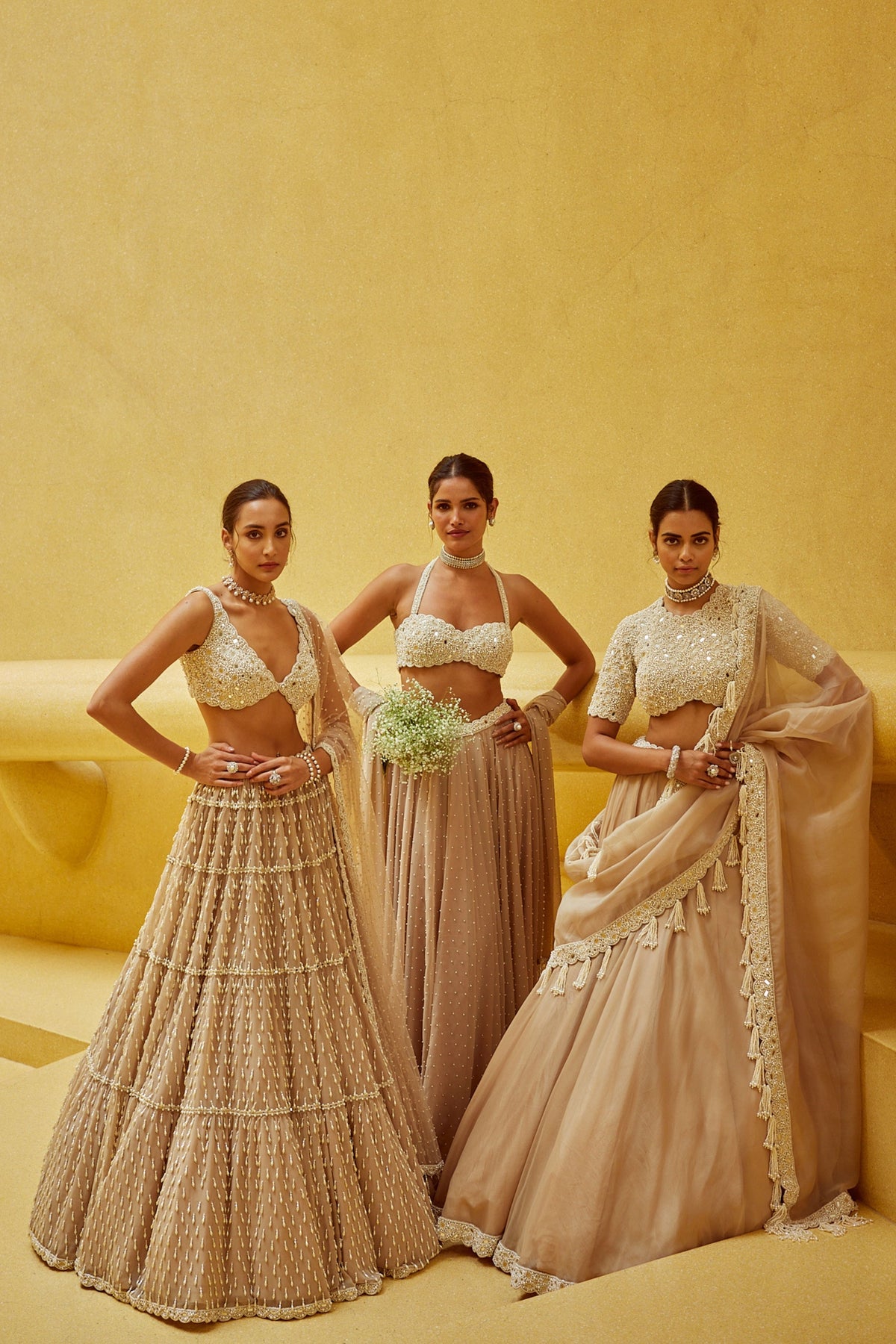 Light Beige Multi Tier Lehenga Set