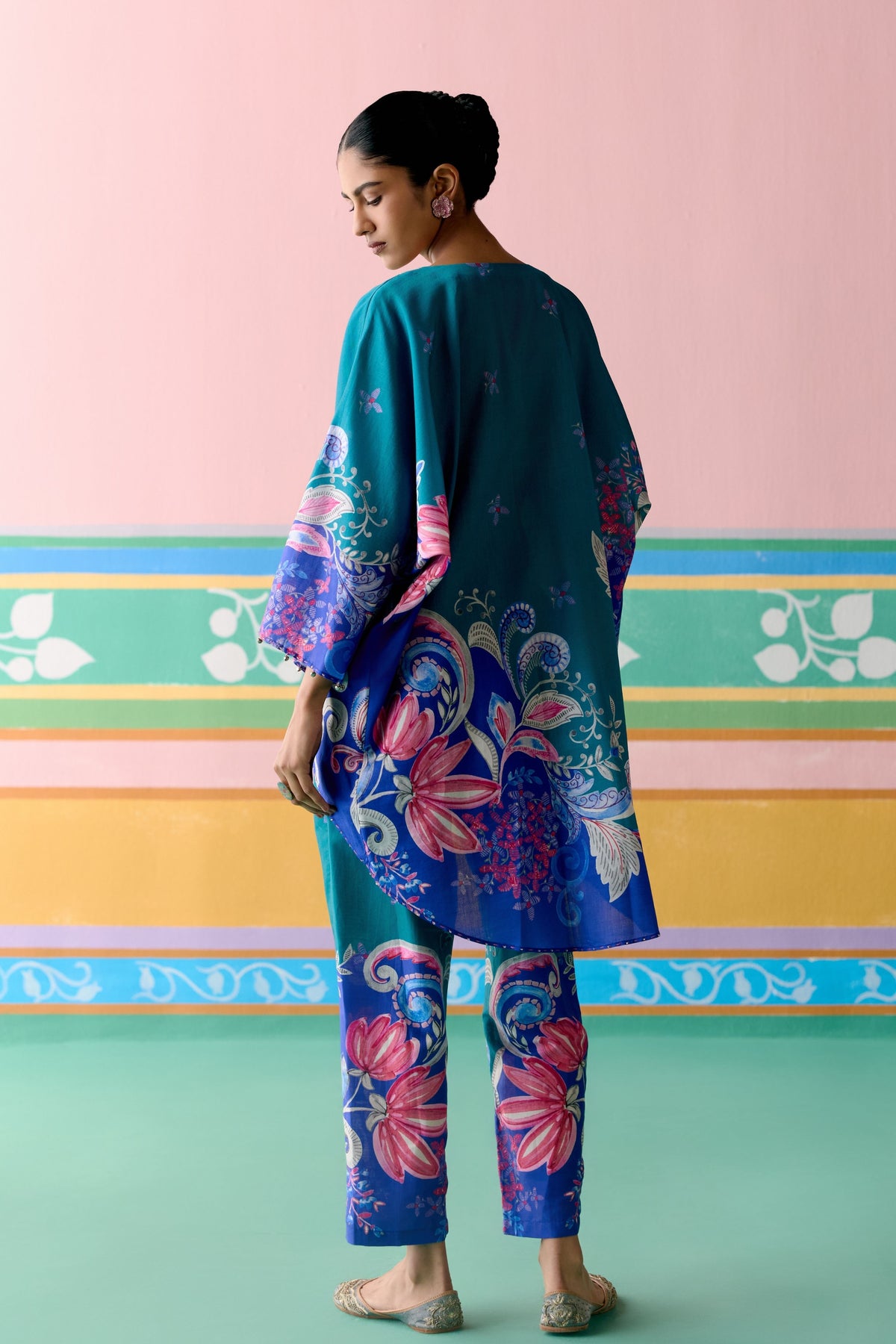 Teal Paisley Short Kaftan Set