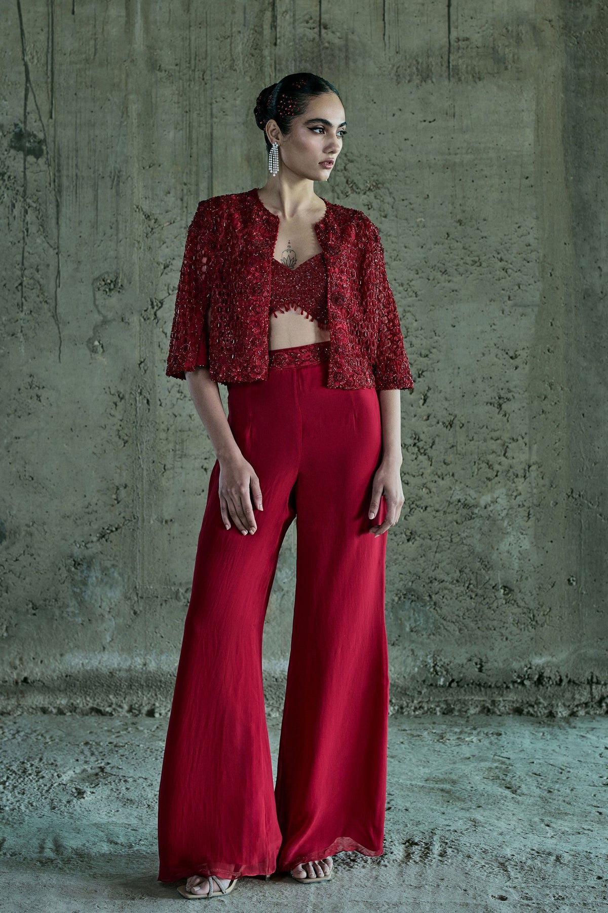 Red Cutwork Jacket Set