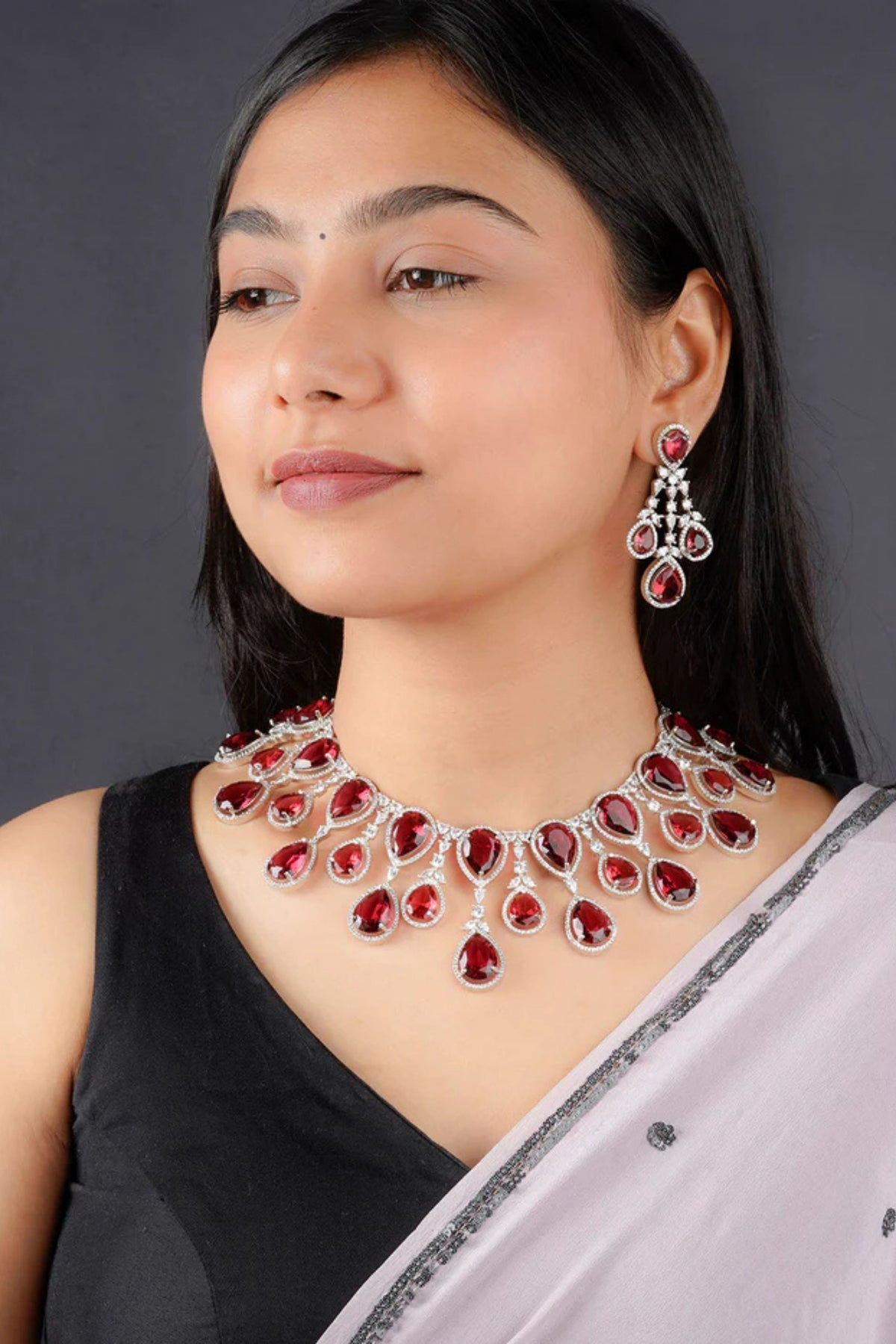 Red Faux Diamond Necklace Set