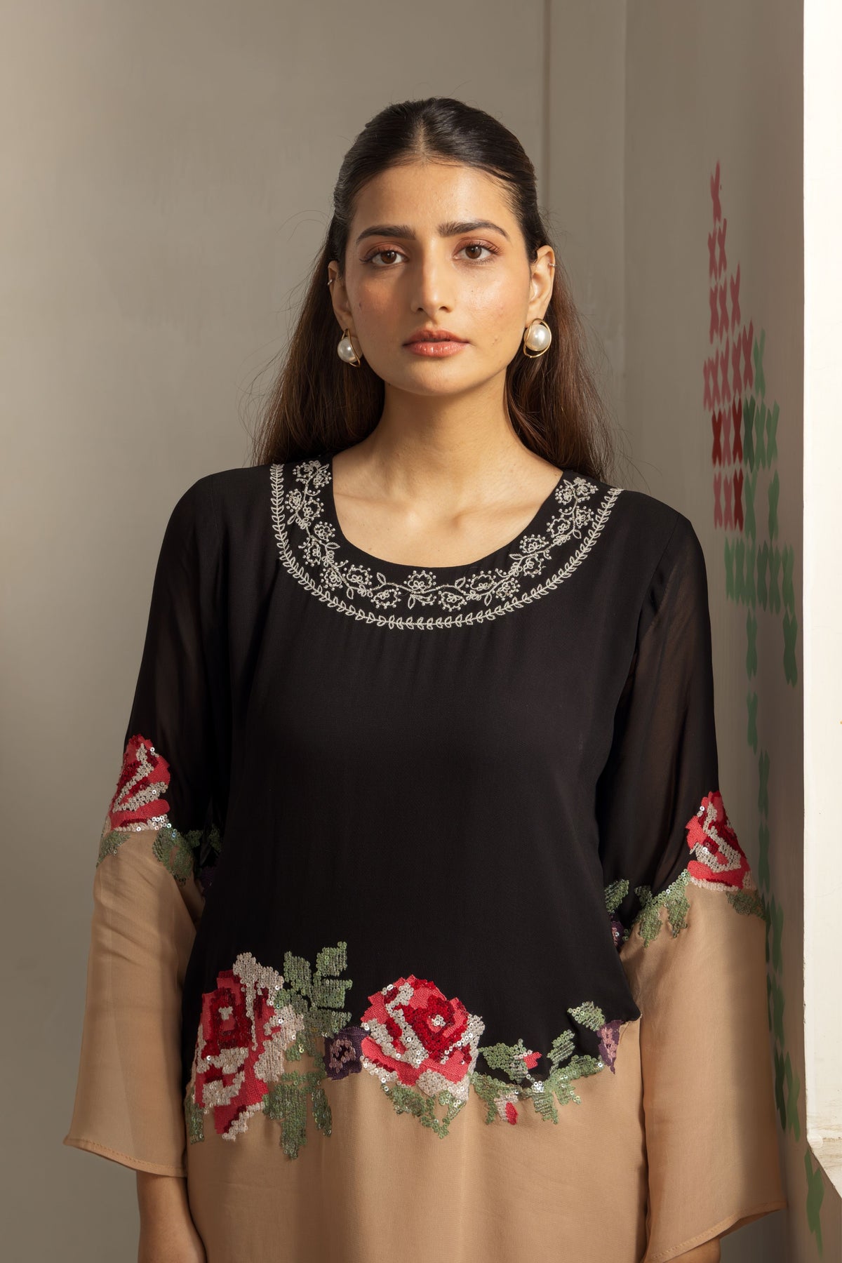 Black Beige Harmony Tunic Set