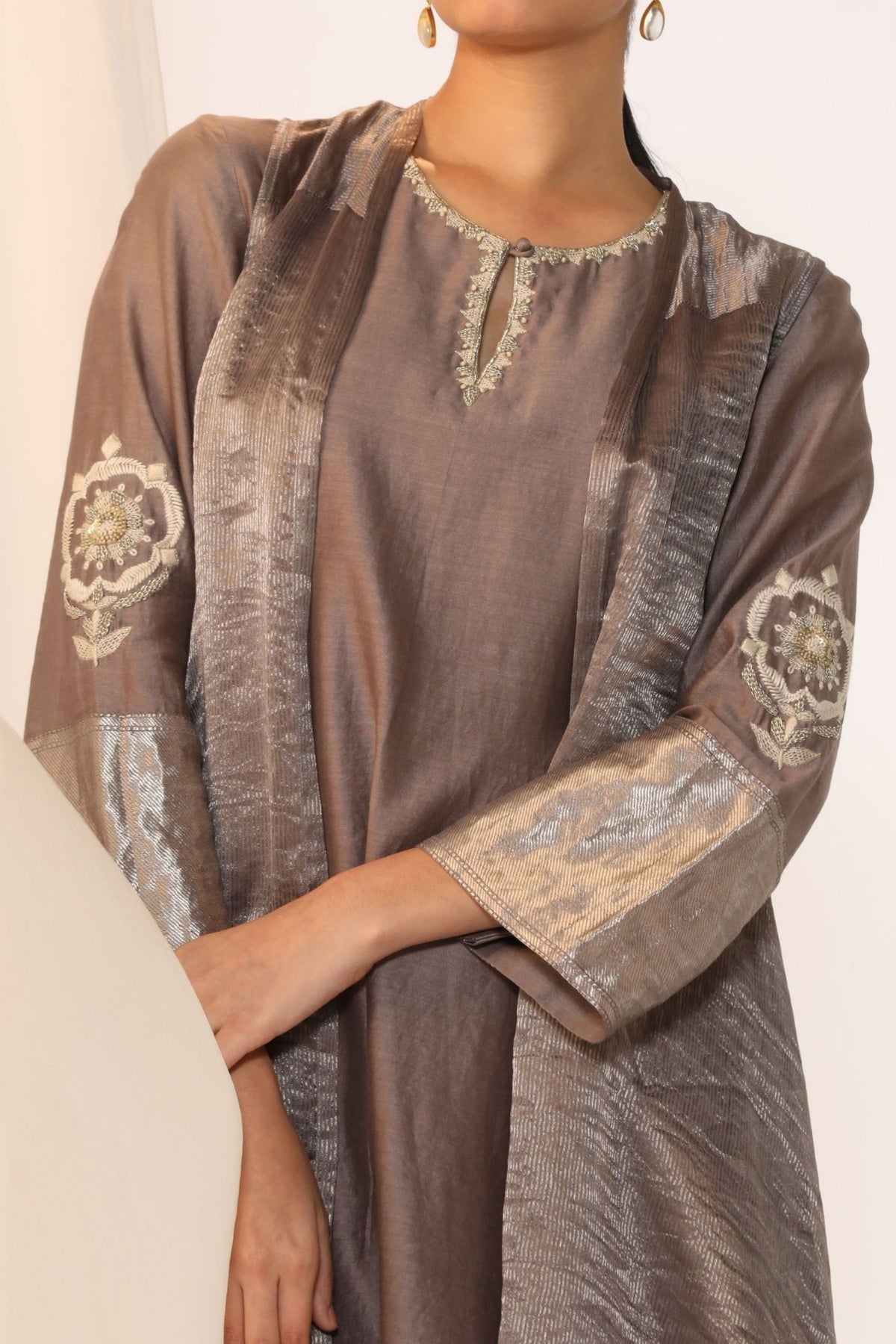 Dove Grey Embroidered Kurta Set