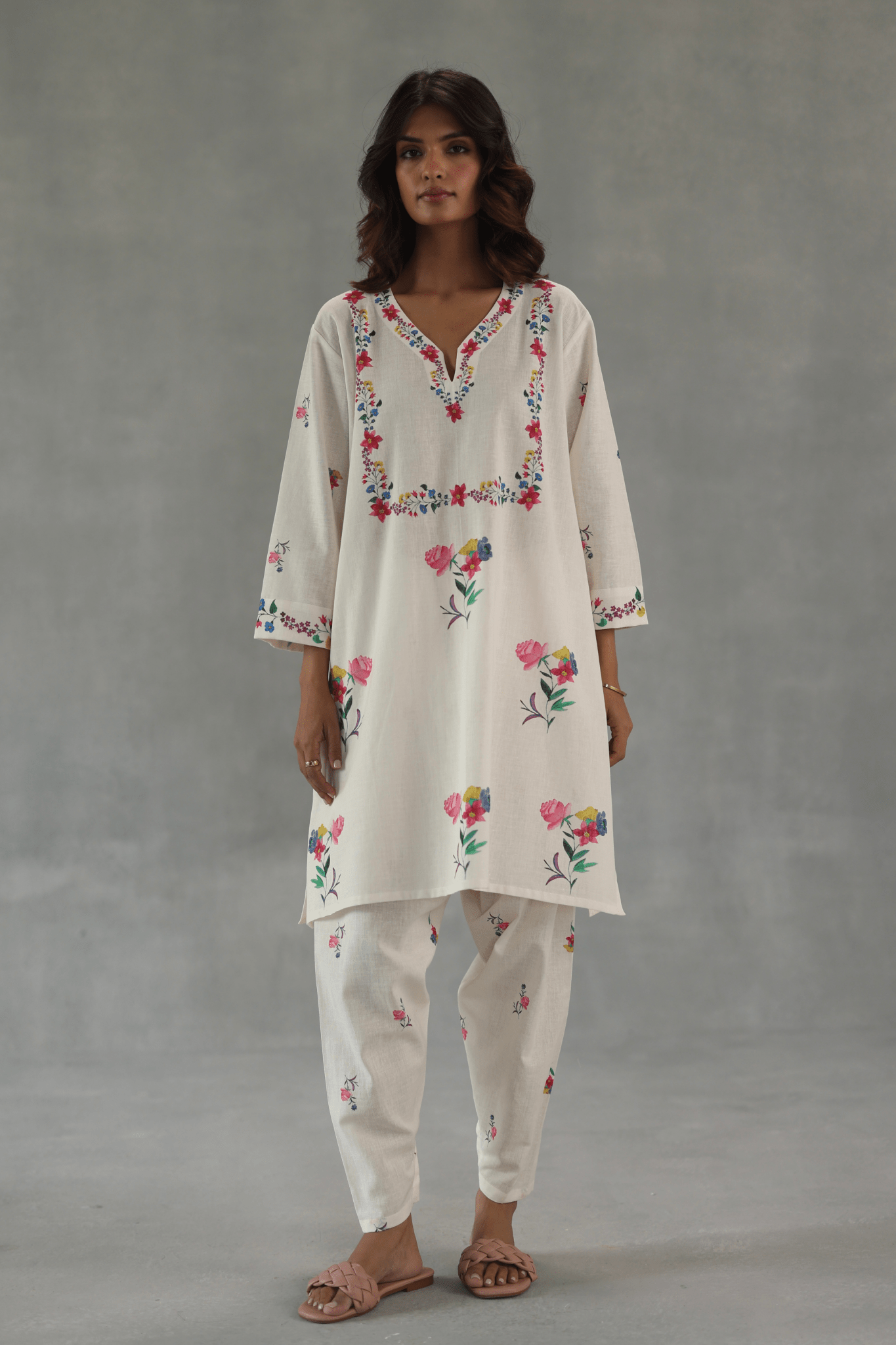 Ivory Jardin Tunic Set - Roza Pret - Elahe