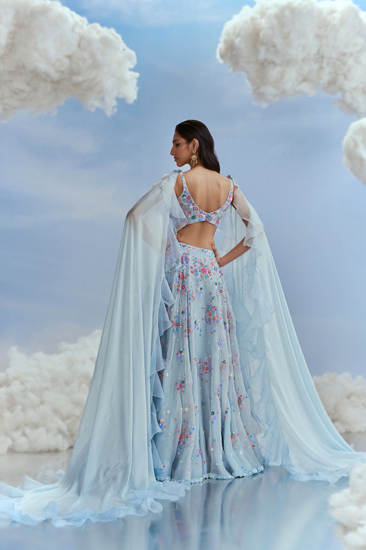 Blue Izmir Carnations Lehenga Set