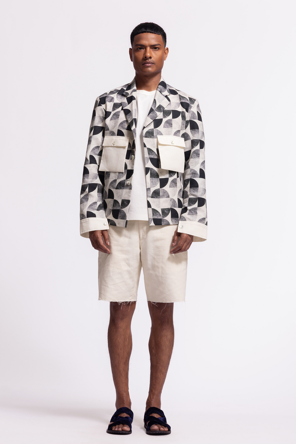 Printed Linen Jacket With Pockets