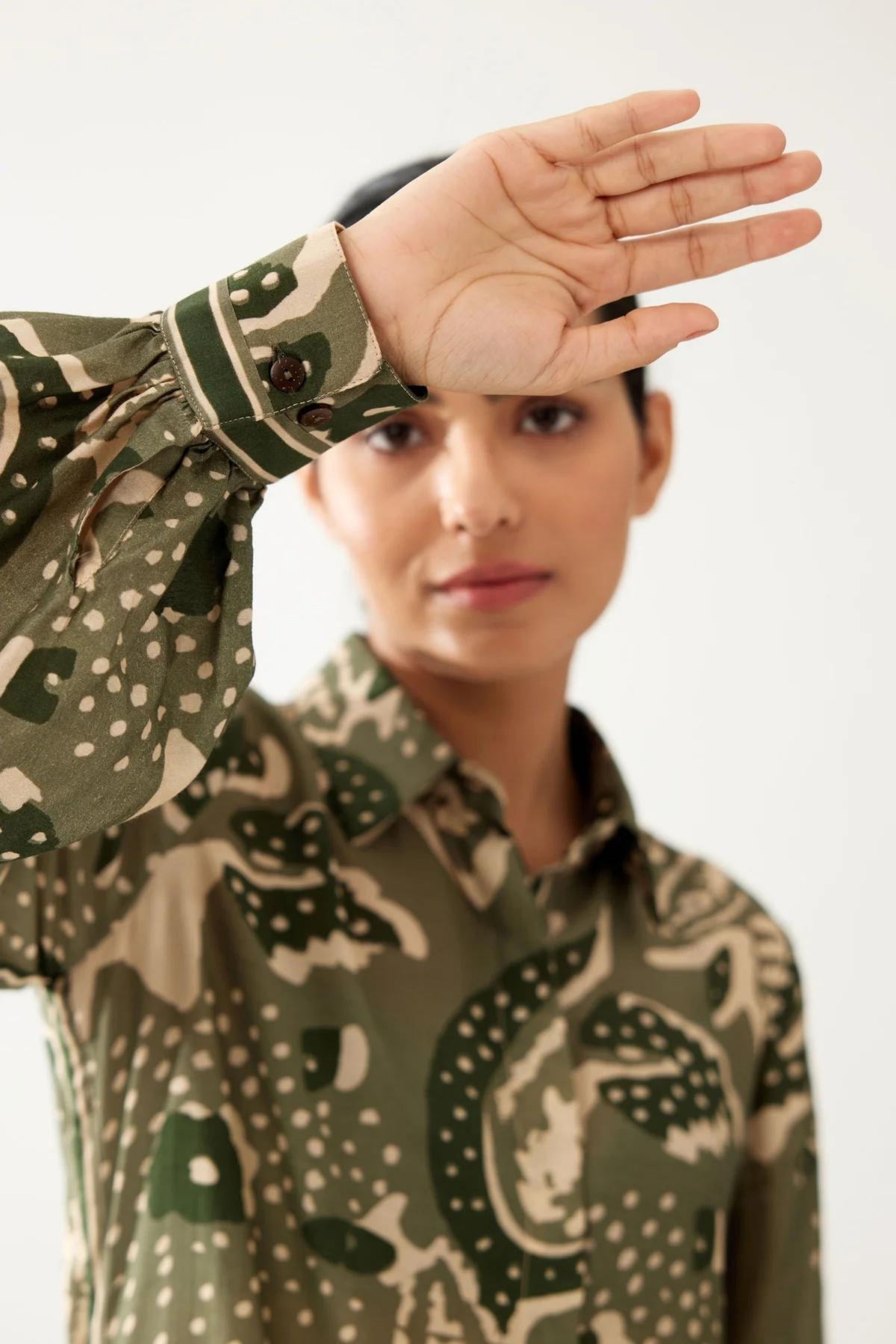 Green And Cream Floral Shirt