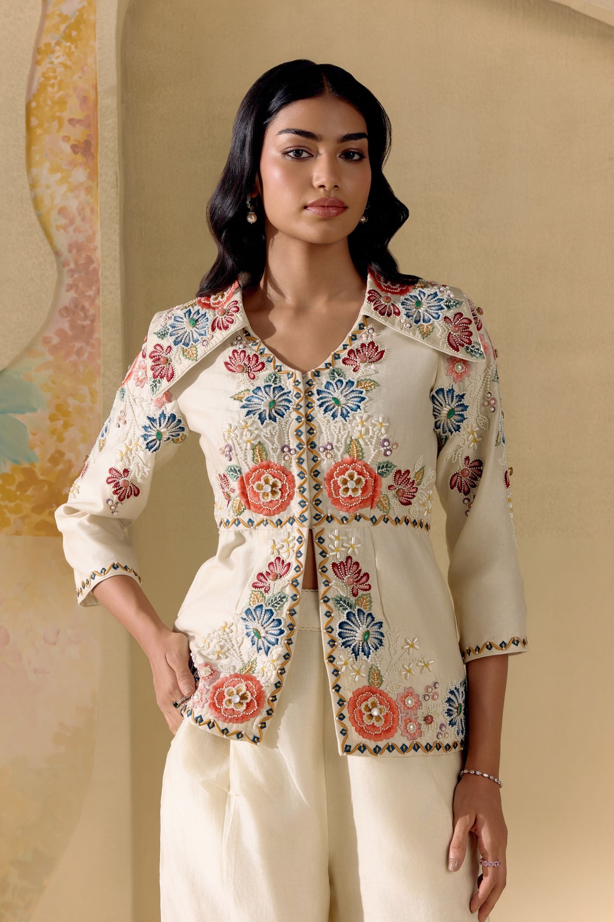 Ivory Fleur Peplum Jacket