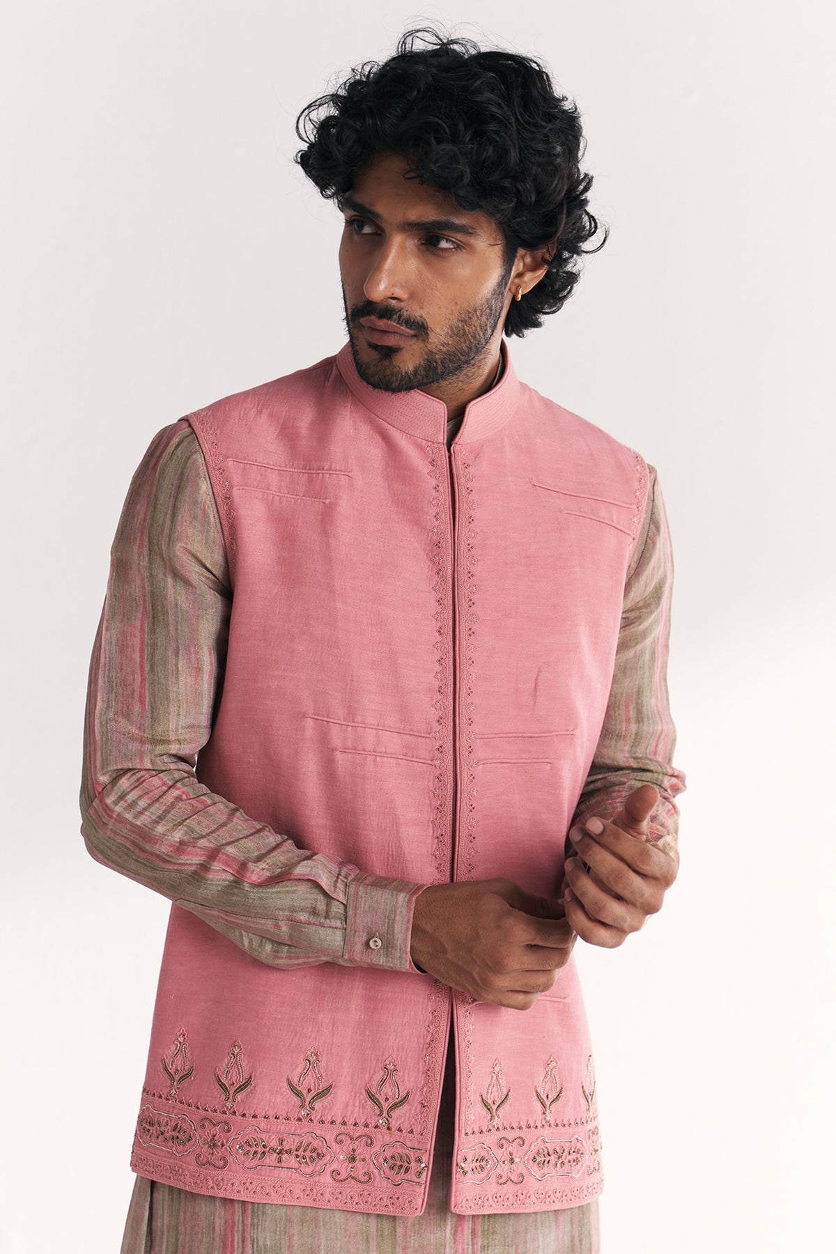 Dino Pink Nehru Jacket Set