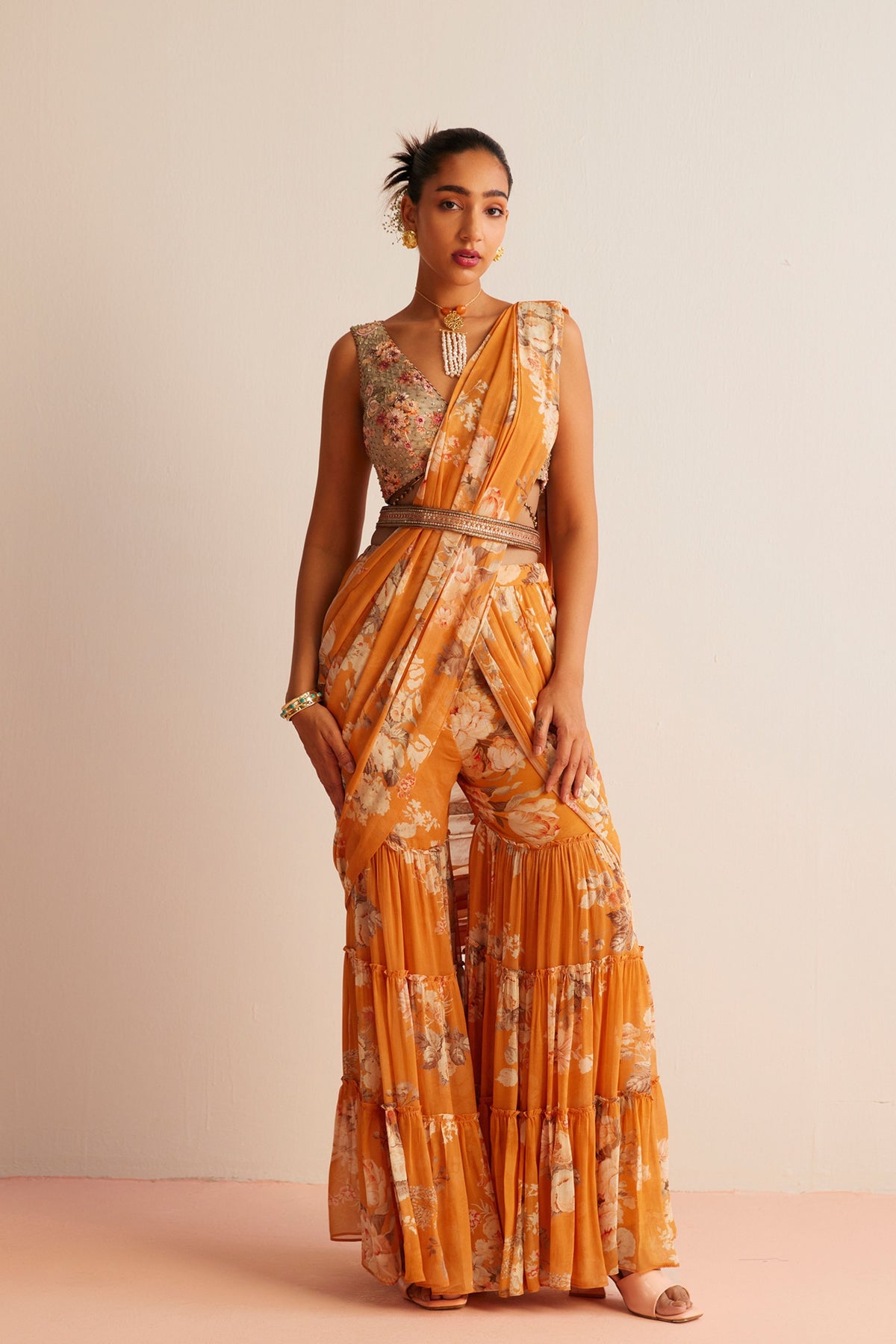 Orange Kayra Pre-draped Saree