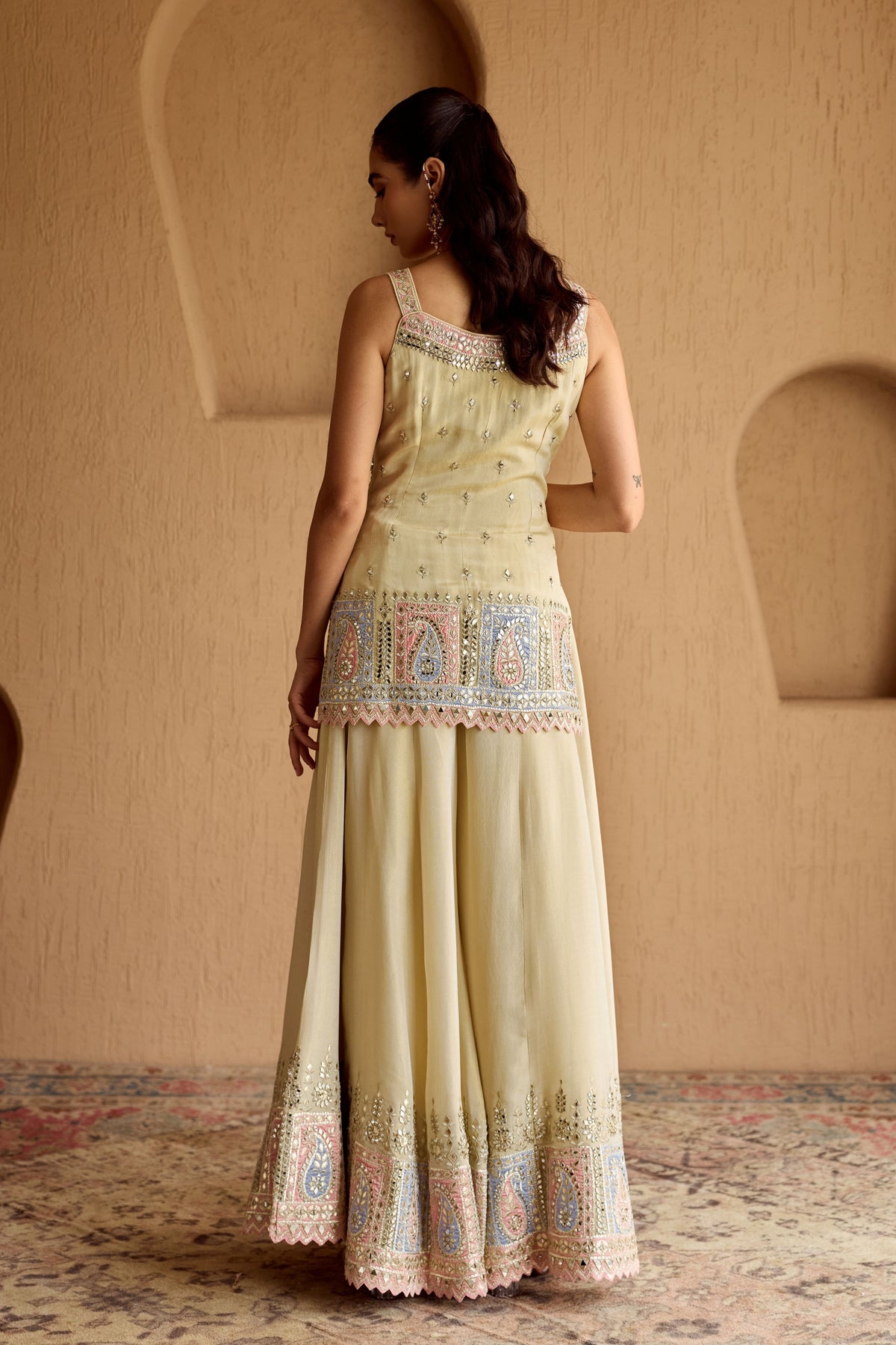 Ivory Tissue Patch Kurta Sharara Set