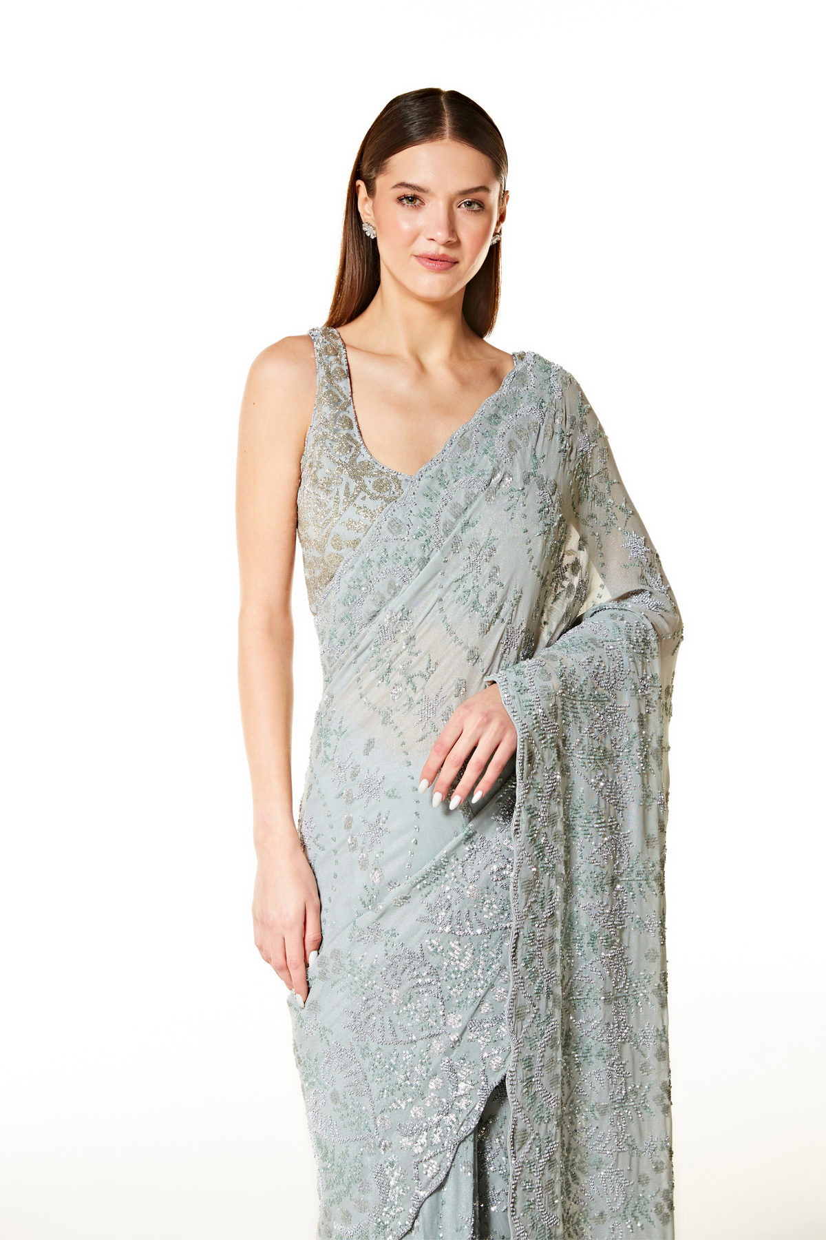 Silver Grey Zaynab Saree Set