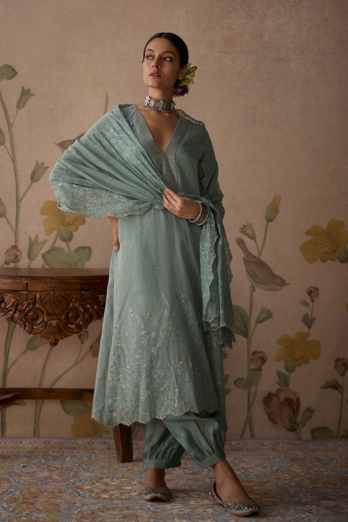 Powder Blue Scalloped Kurta Set