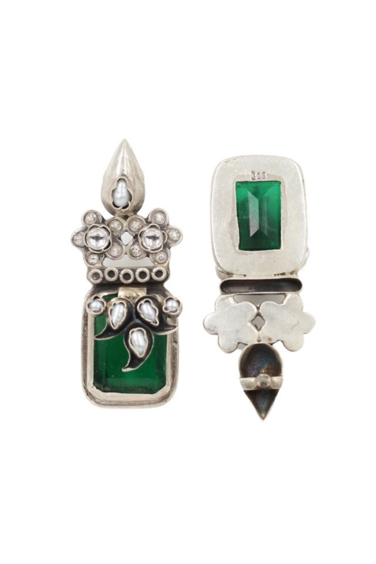 Green Silver Earrings