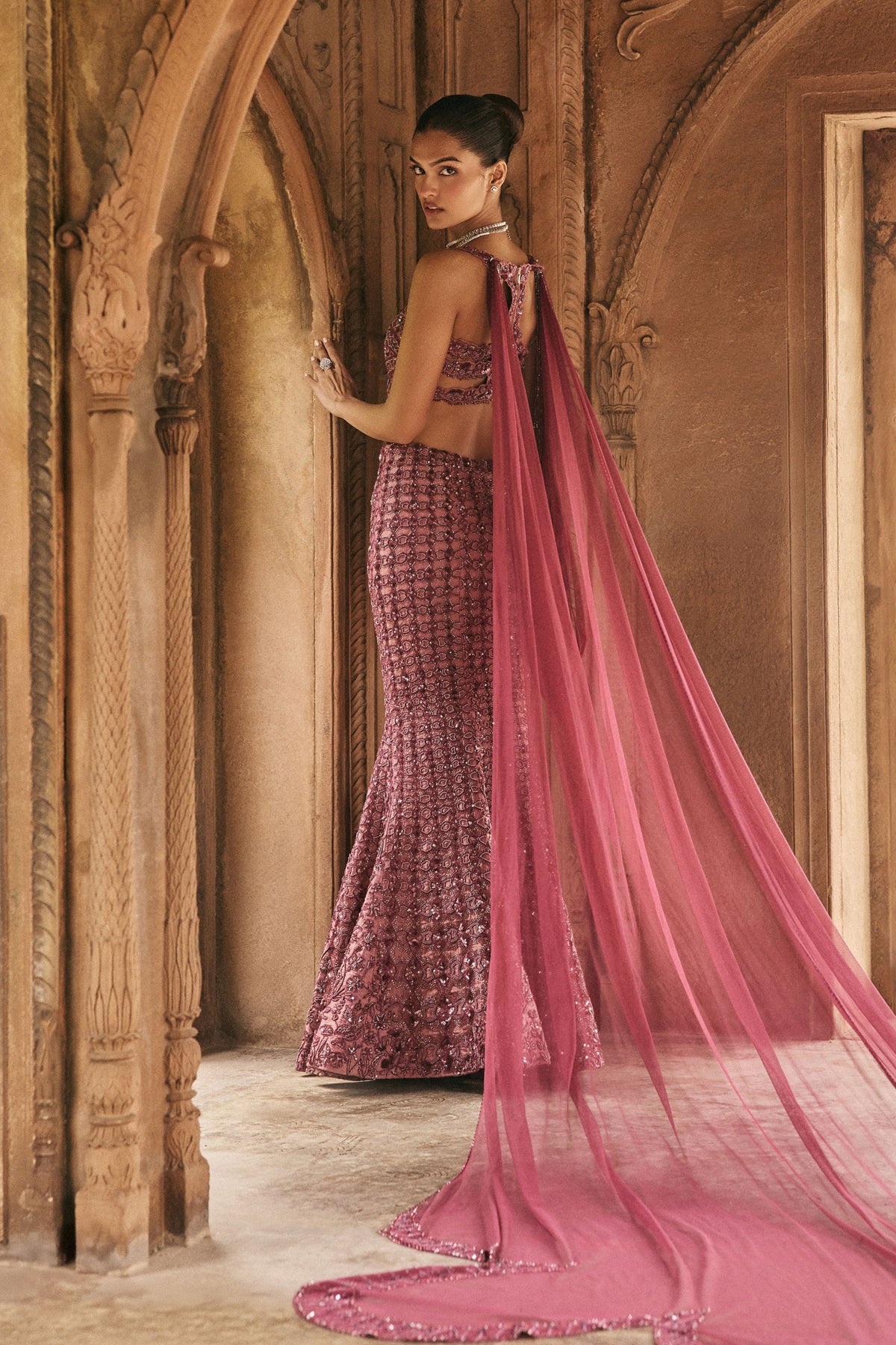 Dori Embroidered Wine Gown