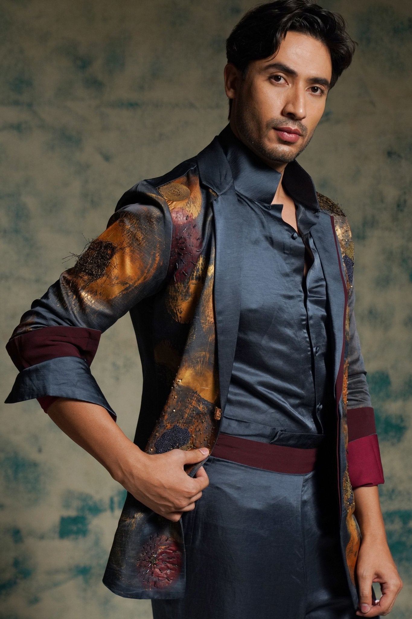 Charcoal Blue Blazer Set - Jatin Malik - Elahe