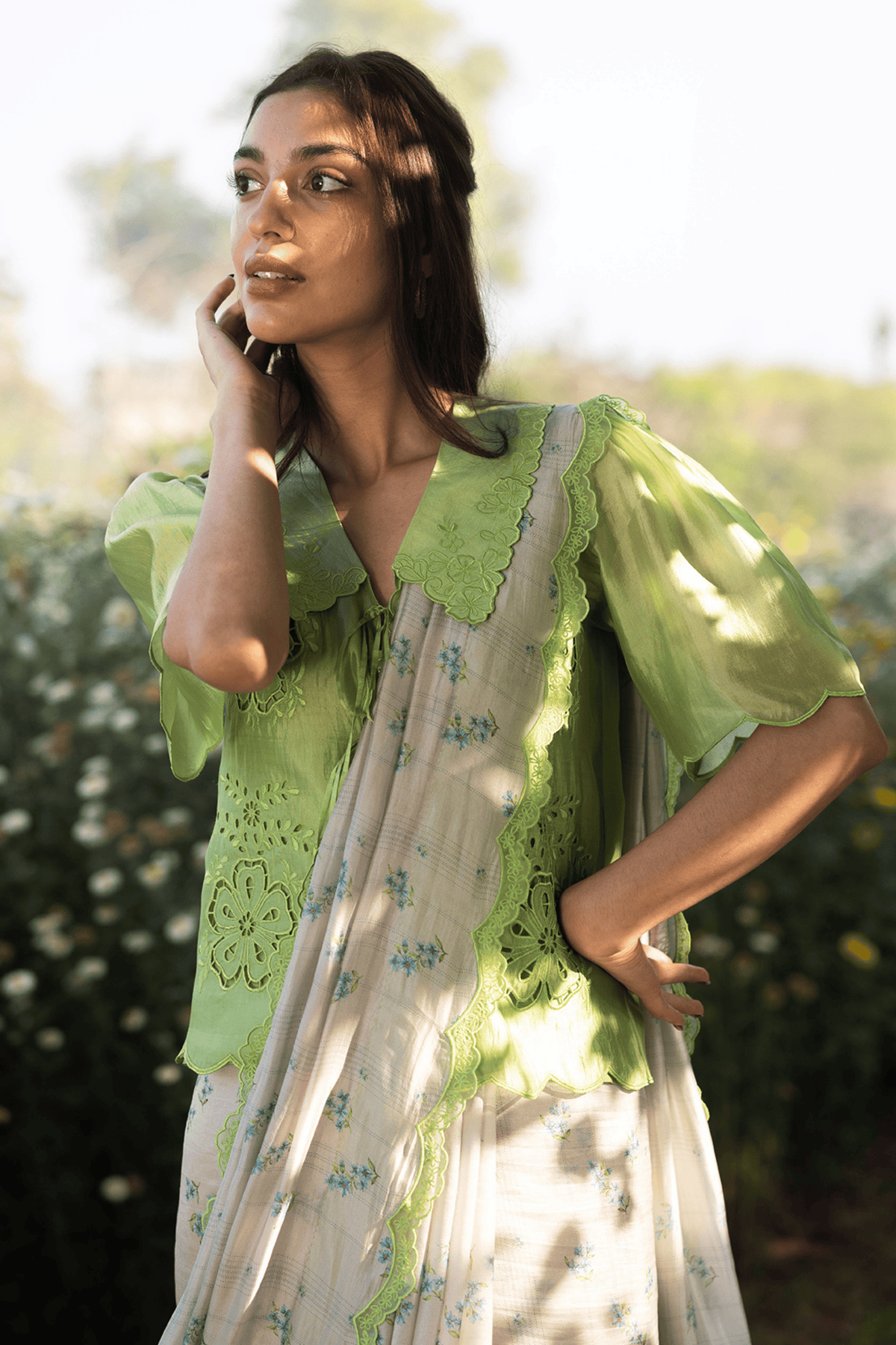 Wildflower Kiss Beige Saree
