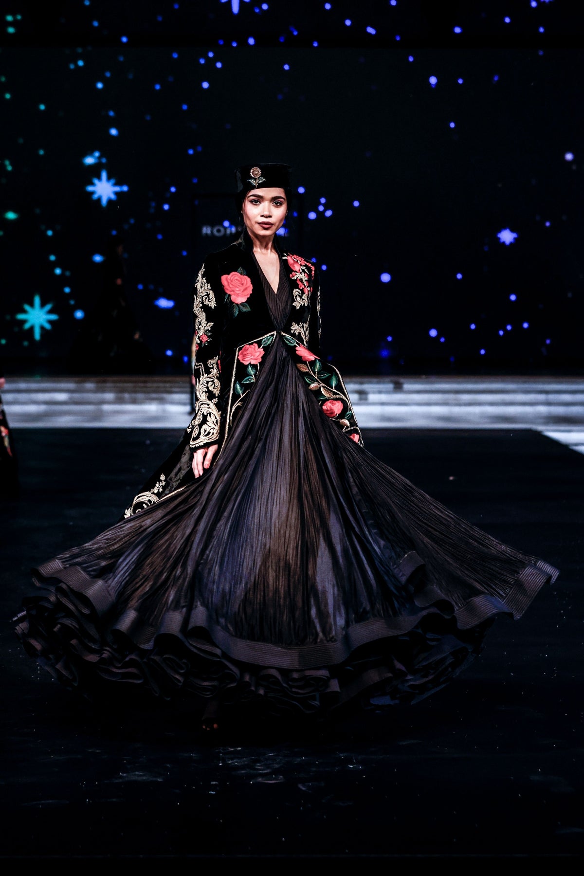 Embroidered Silk Velvet Long Jacket