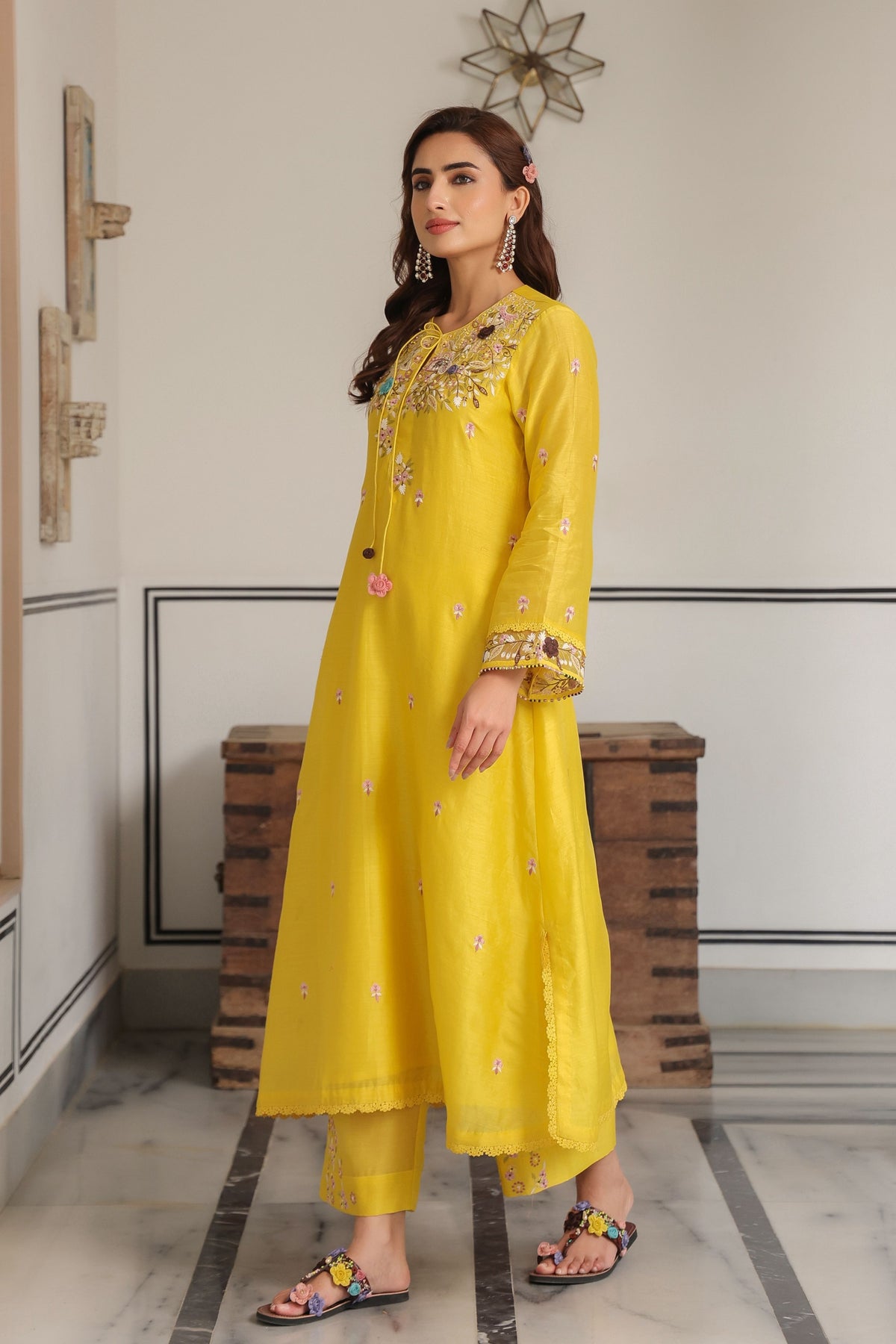 Gulzar Yellow Choker Neck Kurta Set