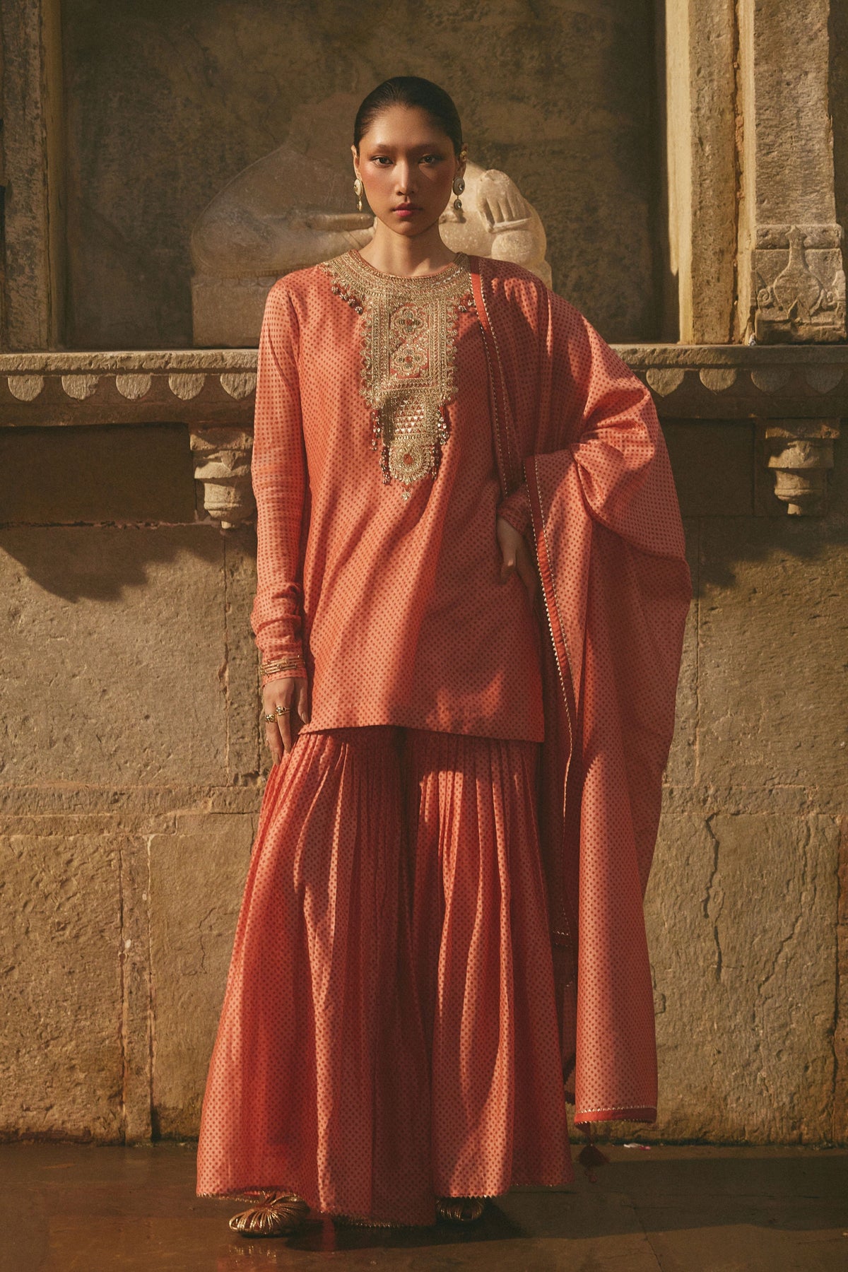 Chanderi Red Printed Sharara Set