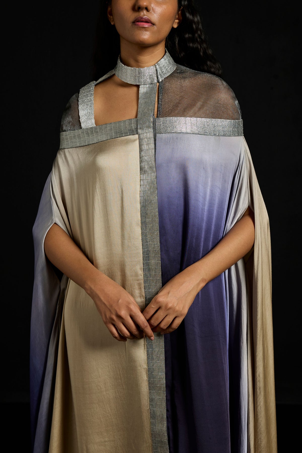 Gold & Navy Asymmetric Kaftan
