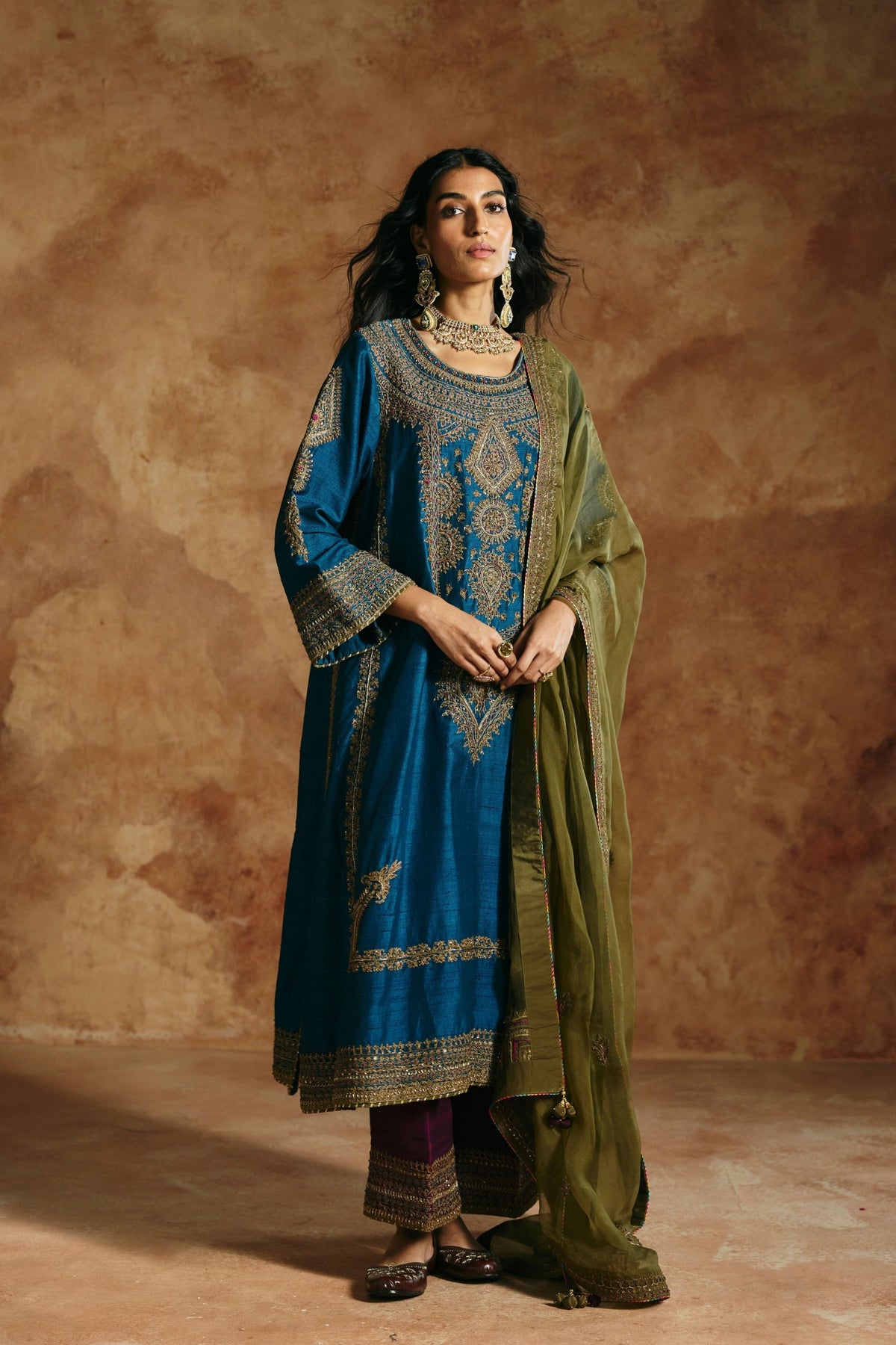 Teal Blue Sindh Kurta Set