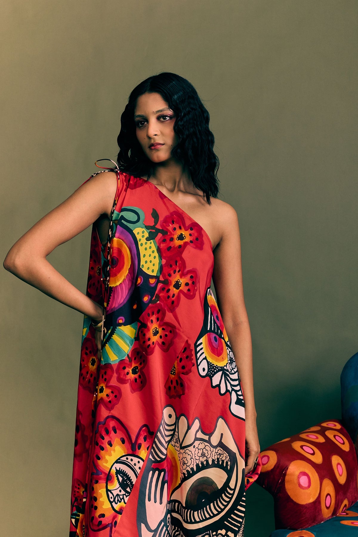 Vase Face One Shoulder Kaftan Dress
