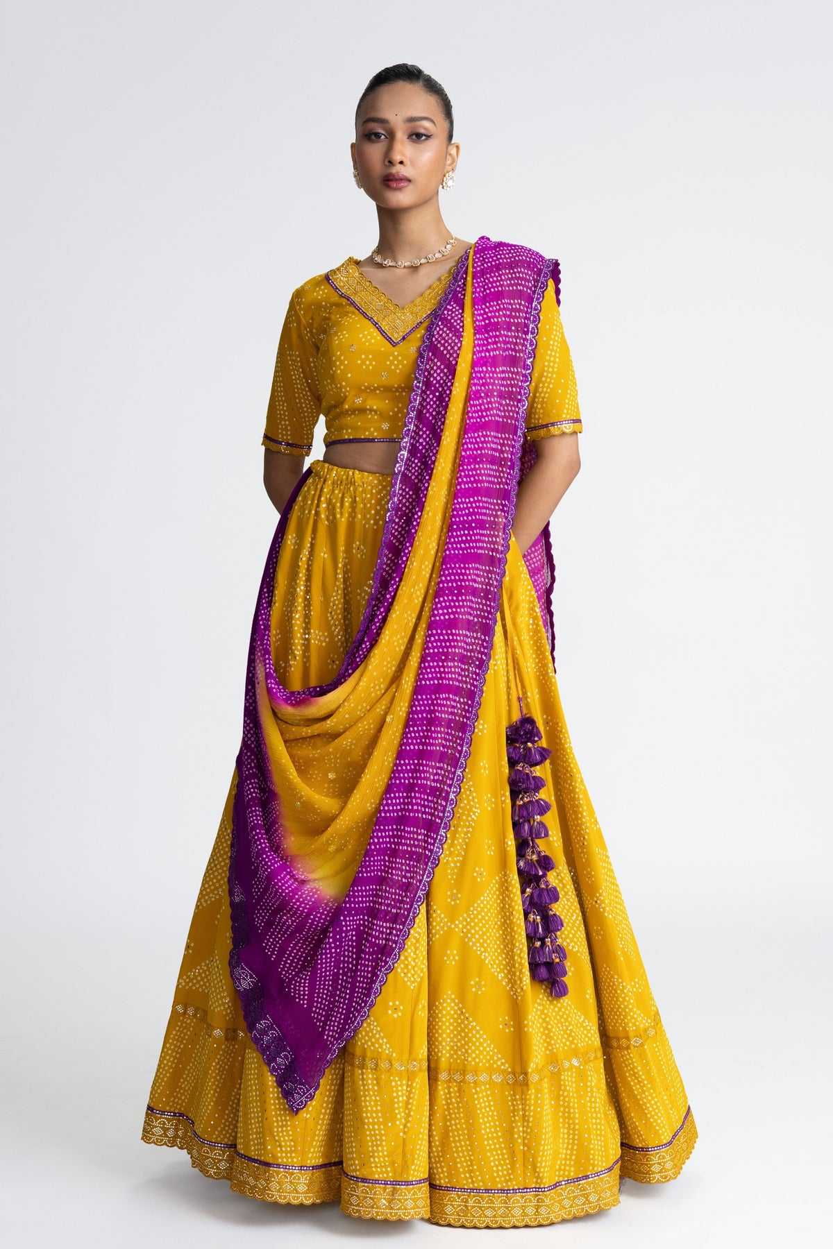 Yellow Bandhani Lehenga
