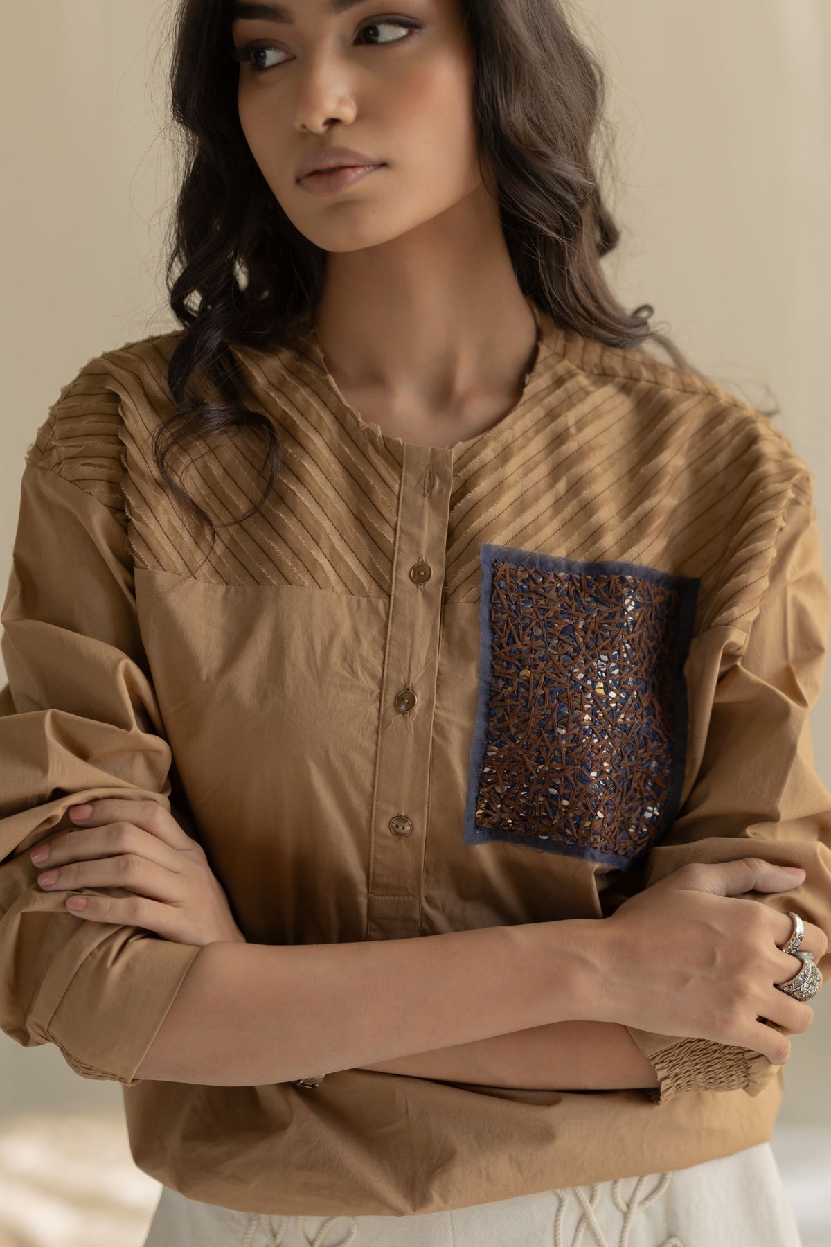Beige Fringe Top