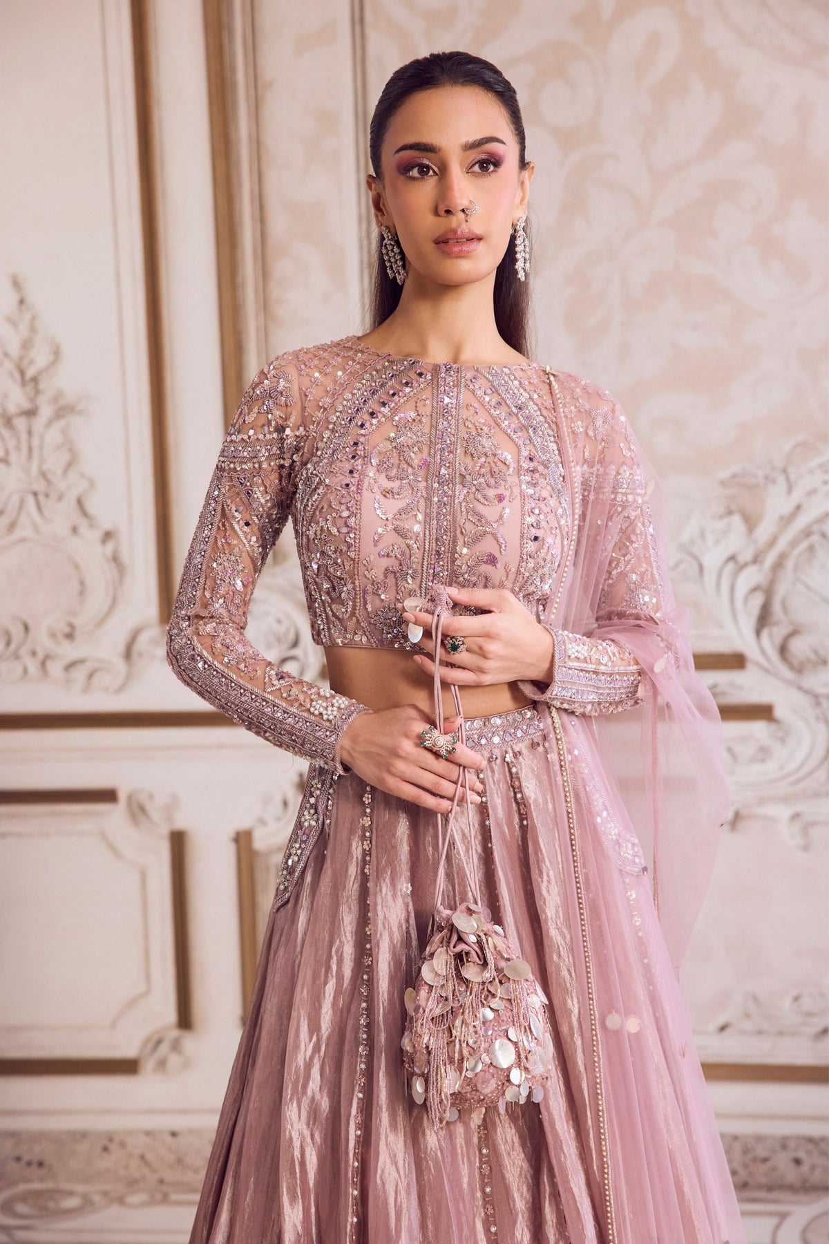 Champagne Tissue Lehenga