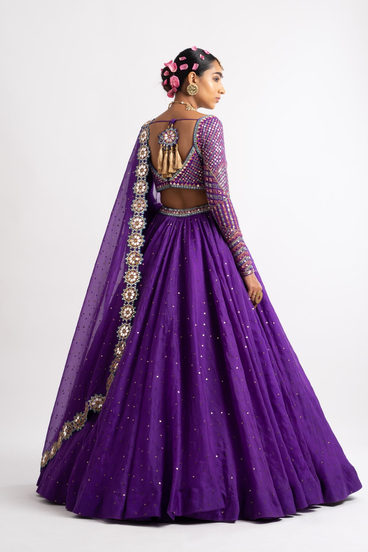 Purple silk organza lehenga
